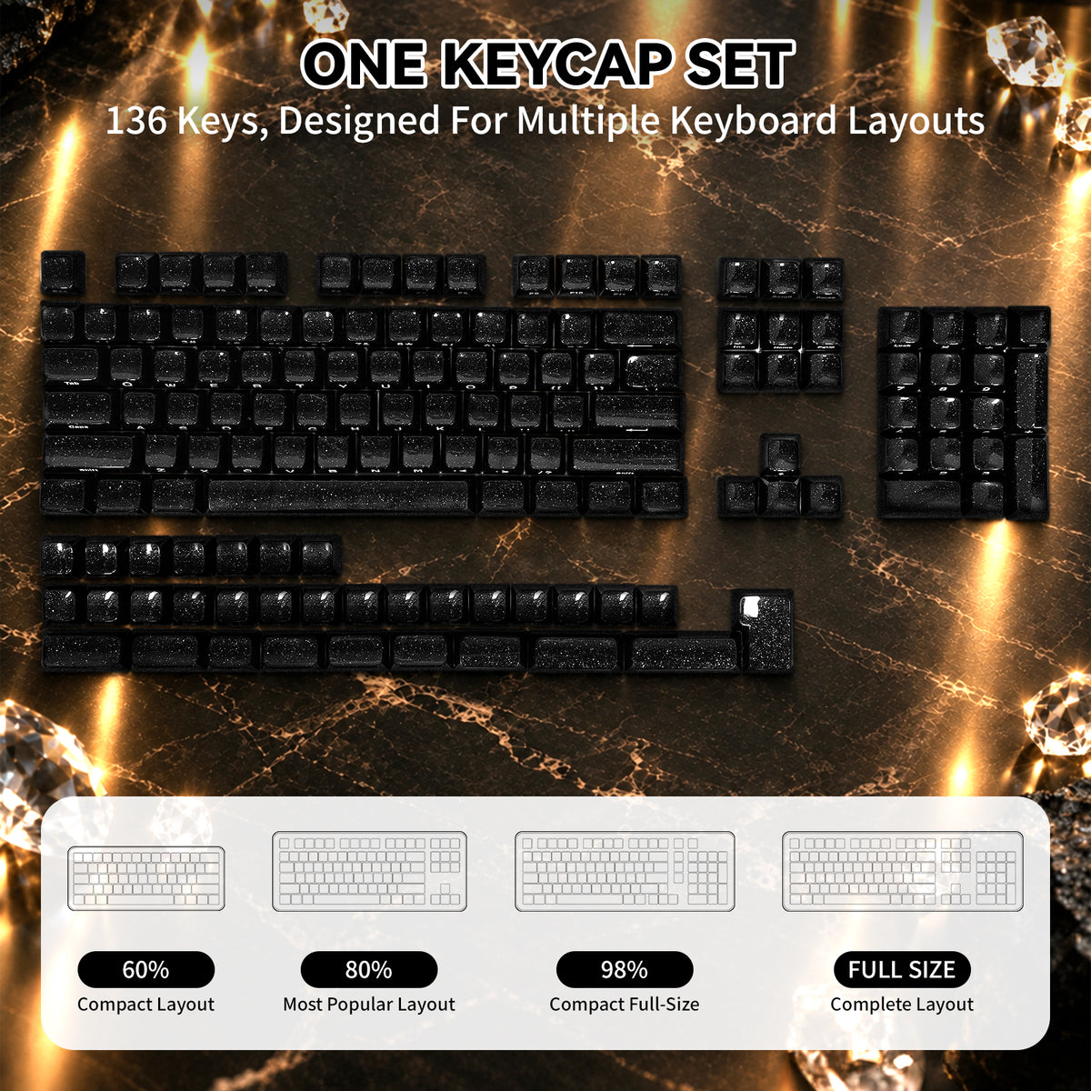 ATTACK SHARK SK03, 136 touches, touches en cristal, profil ASA, ANSI/ISO