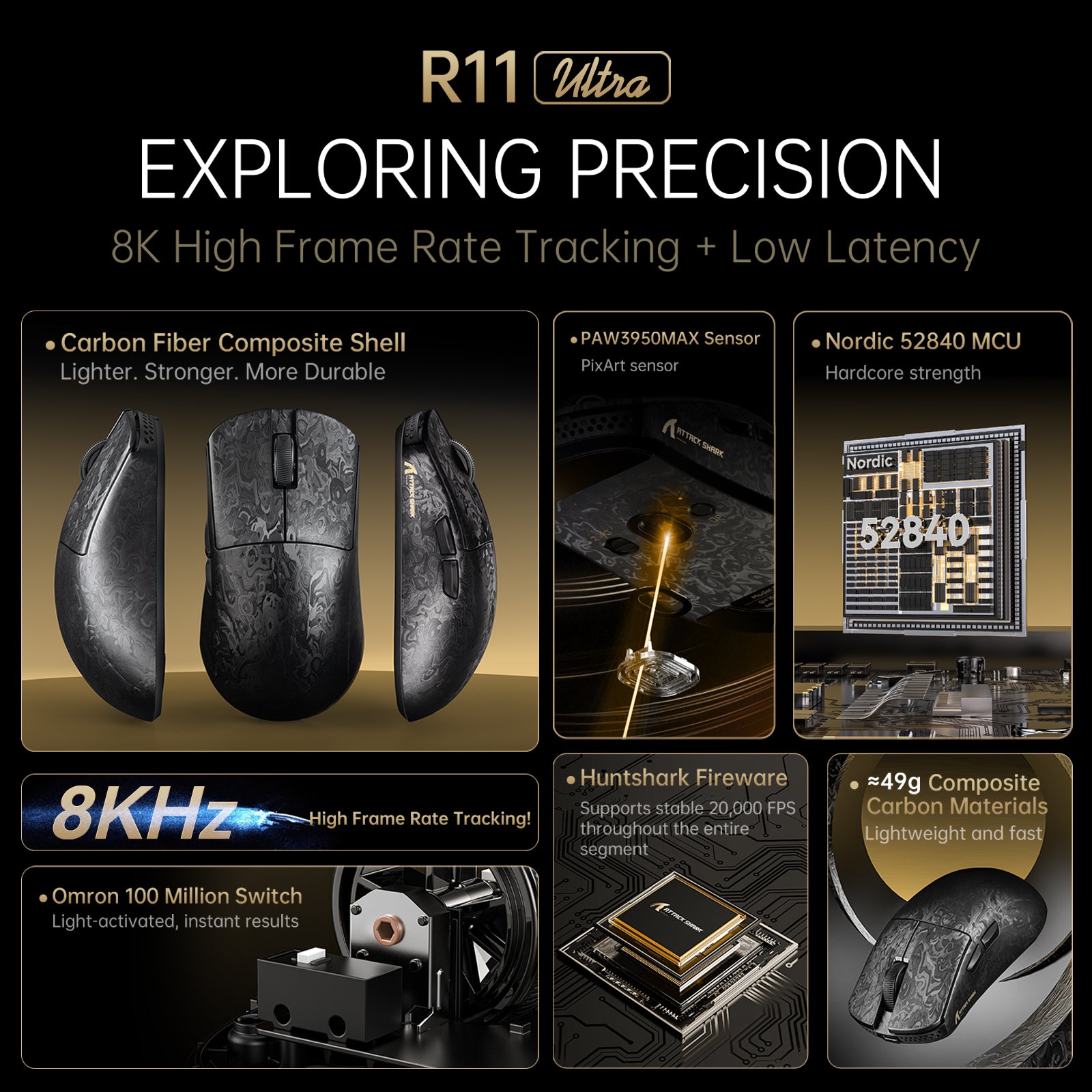 ATTACK SHARK R68 HE & R11 ULTRA カーボンファイバーゲーミングバンドル(C01 ULTRA コイルケーブル付き)