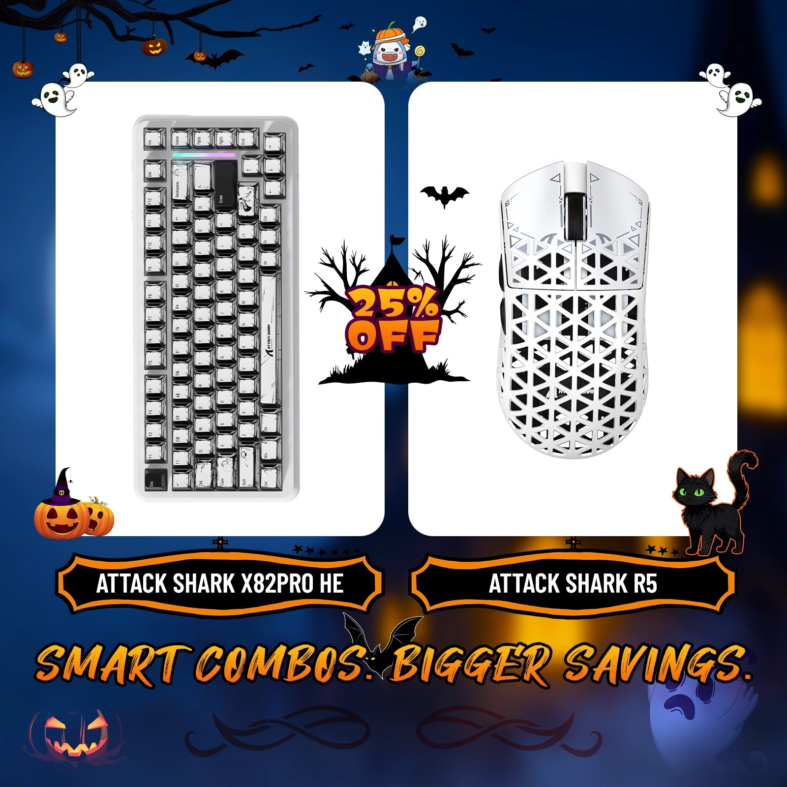 ATTACK SHARK X82PRO HE Rapid Trigger-Tastatur + R5 Carbon Fiber Wireless Gaming-Maus im Bundle
