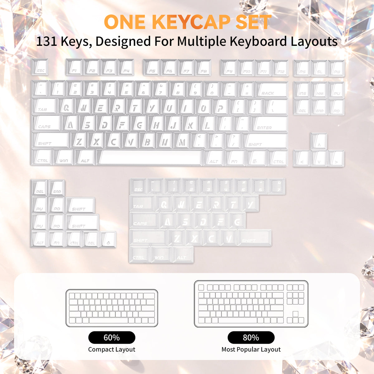 ATTACK SHARK SK07 131 Keys Prism Shine-Through Keycaps, ANSI, White