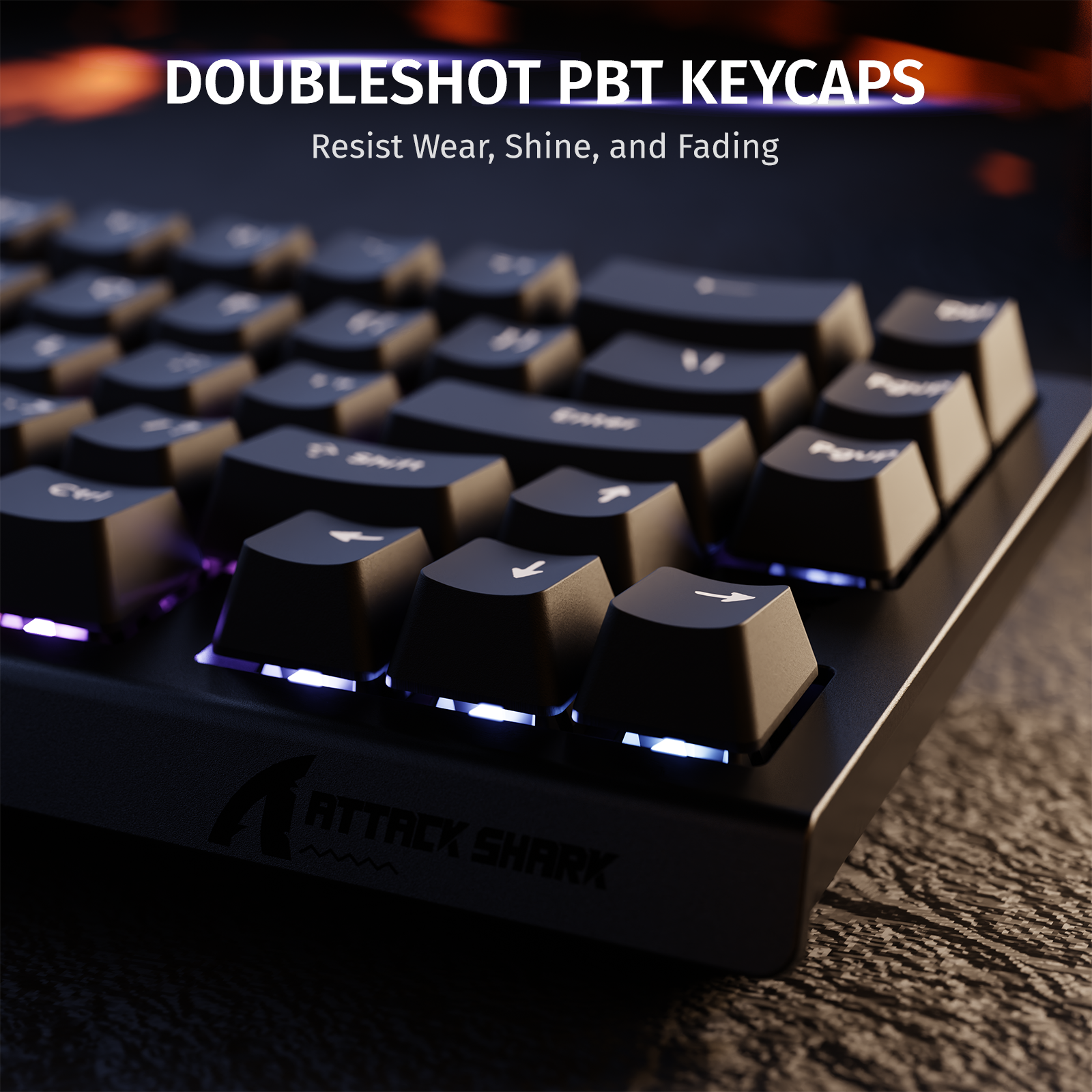 ATTACK SHARK X68 HE keyboard featuring Doubleshot PBT keycaps, resist wear, shine, and fading