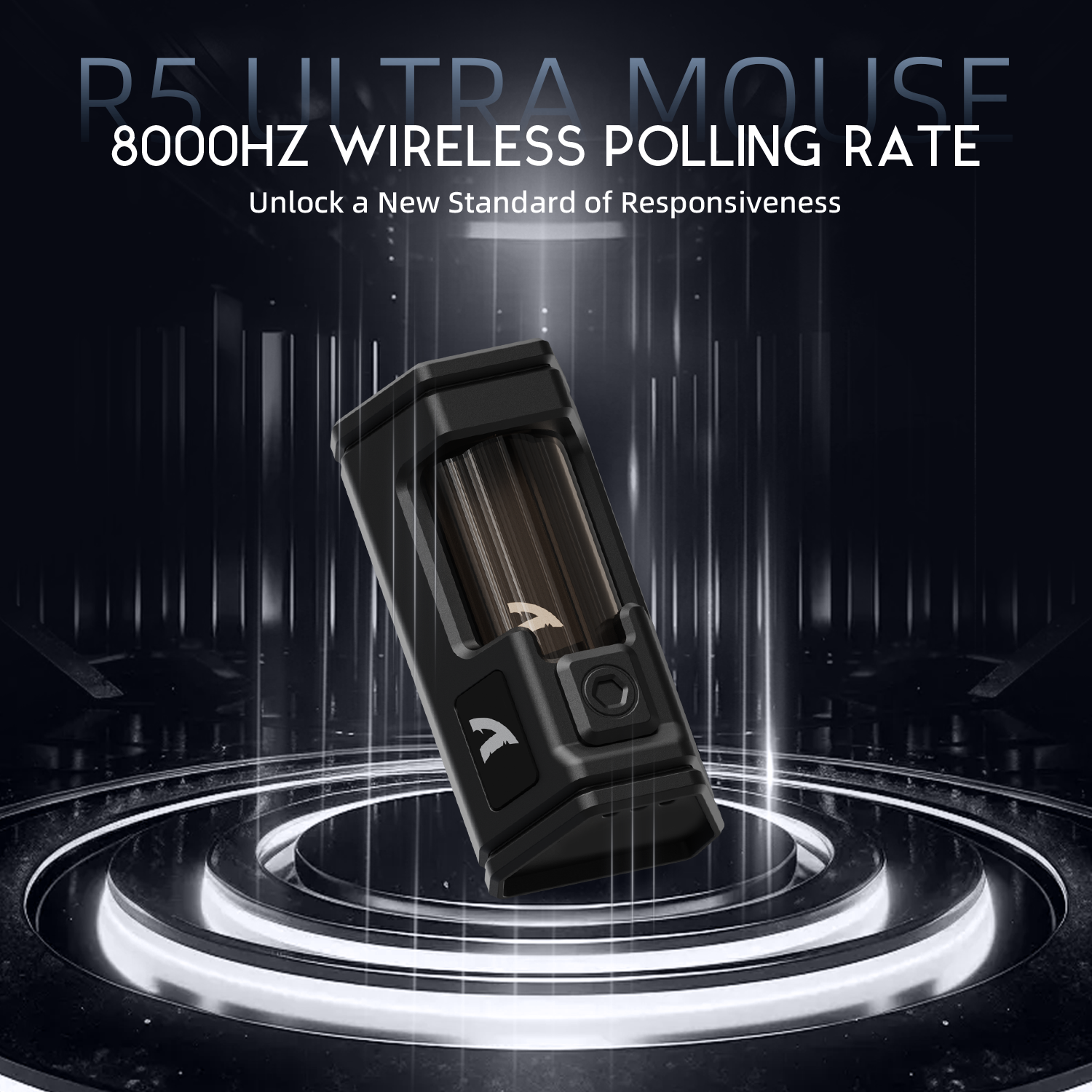 ATTACK SHARK R5 Ultra gaming mouse, highlighting 8000Hz wireless polling rate for responsive gaming.
