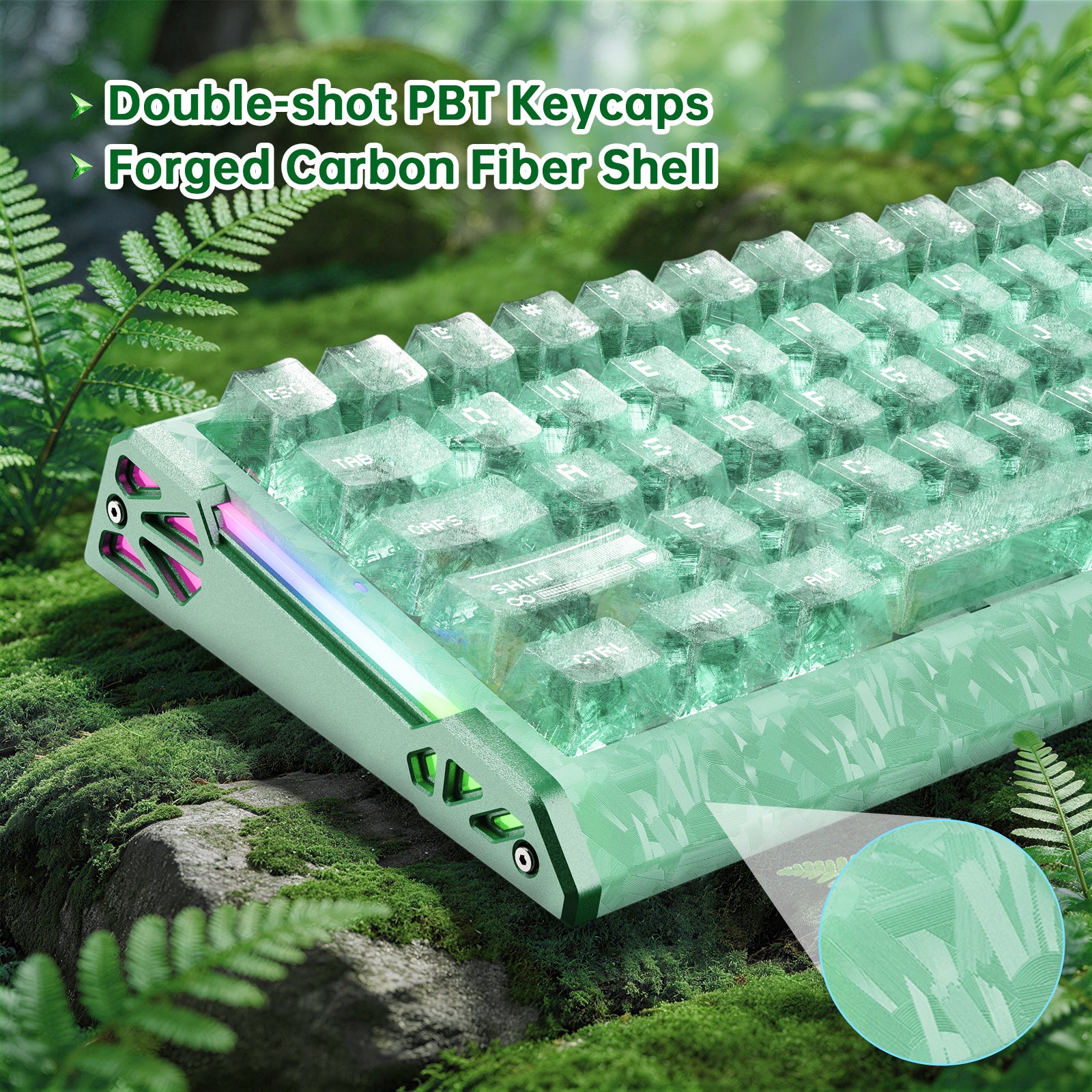 ATTACK SHARK R68 HE 카본 파이버 유선 래피드 트리거 마그네틱 스위치 키보드 (C01 울트라 RGB 코일드 케이블 포함)