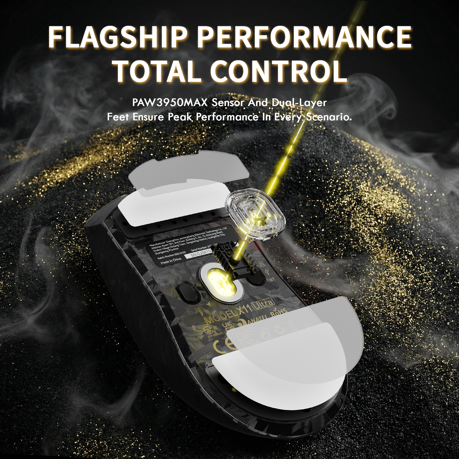 Mouse Gamer Sem Fio ATTACK SHARK X11 ULTRA Fibra de Carbono Com Cabo LED Ultra C06