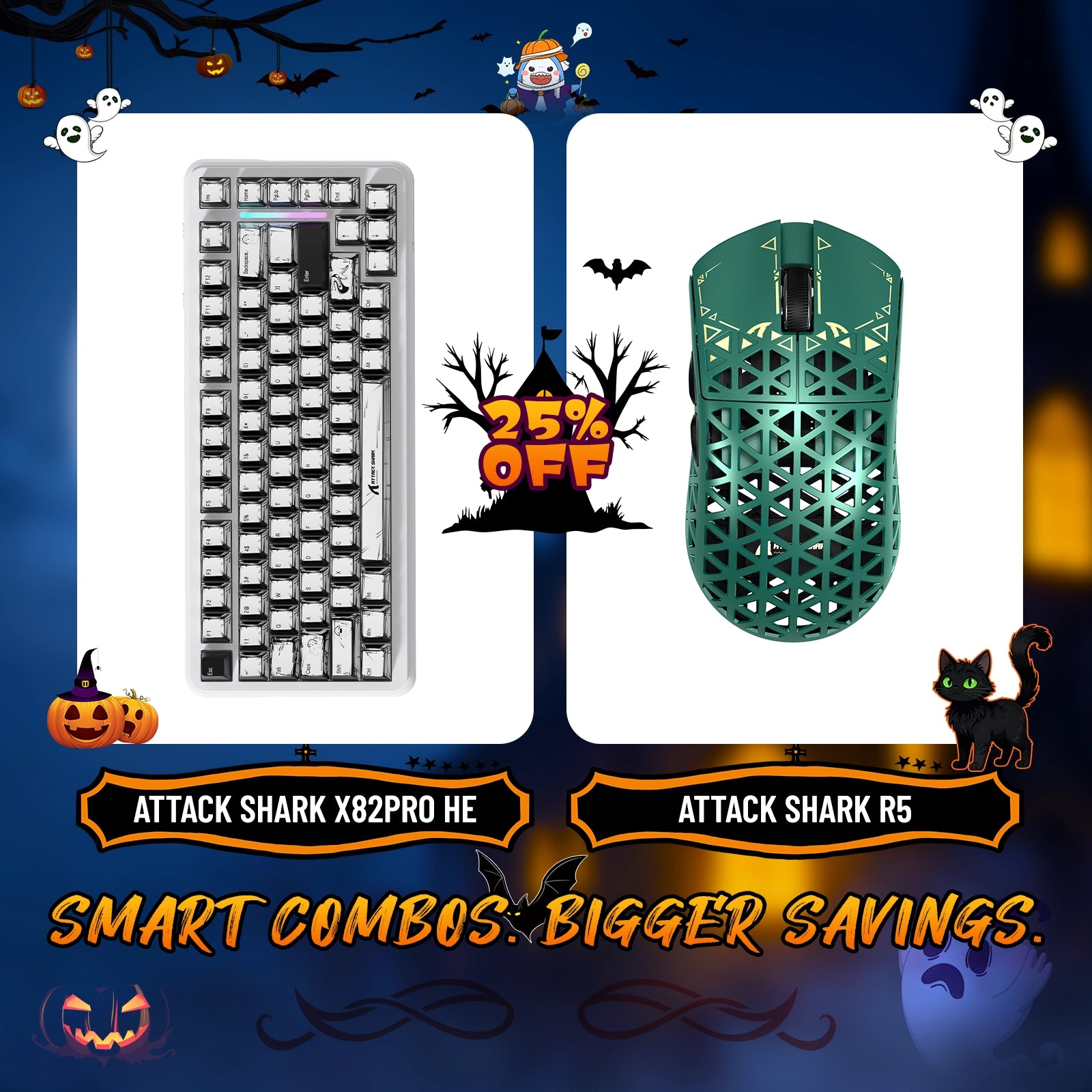 ATTACK SHARK X82PRO HE Rapid Trigger-Tastatur + R5 Carbon Fiber Wireless Gaming-Maus im Bundle
