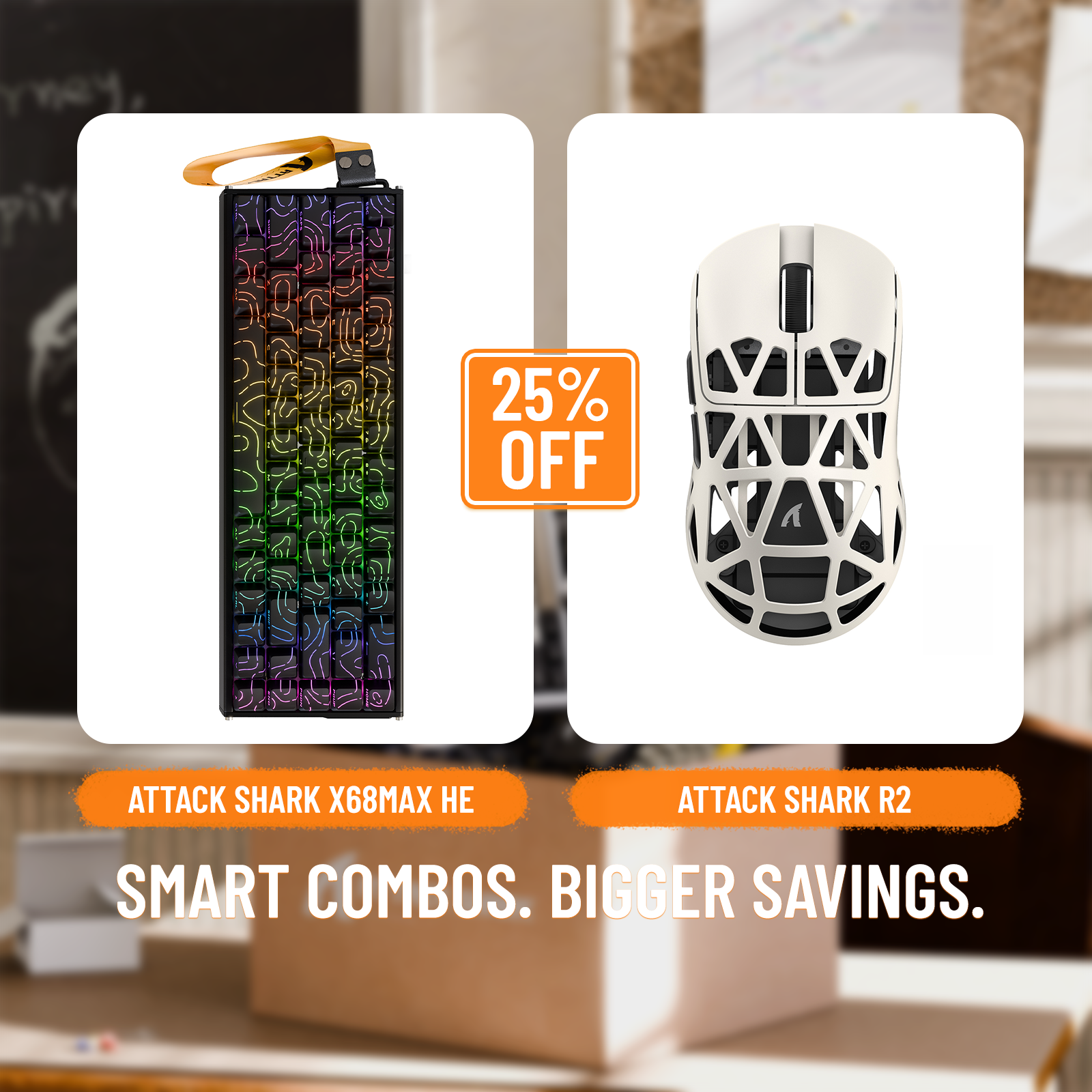 Pack clavier en aluminium à déclenchement rapide ATTACK SHARK X68MAX HE + souris de jeu sans fil en alliage de magnésium R2