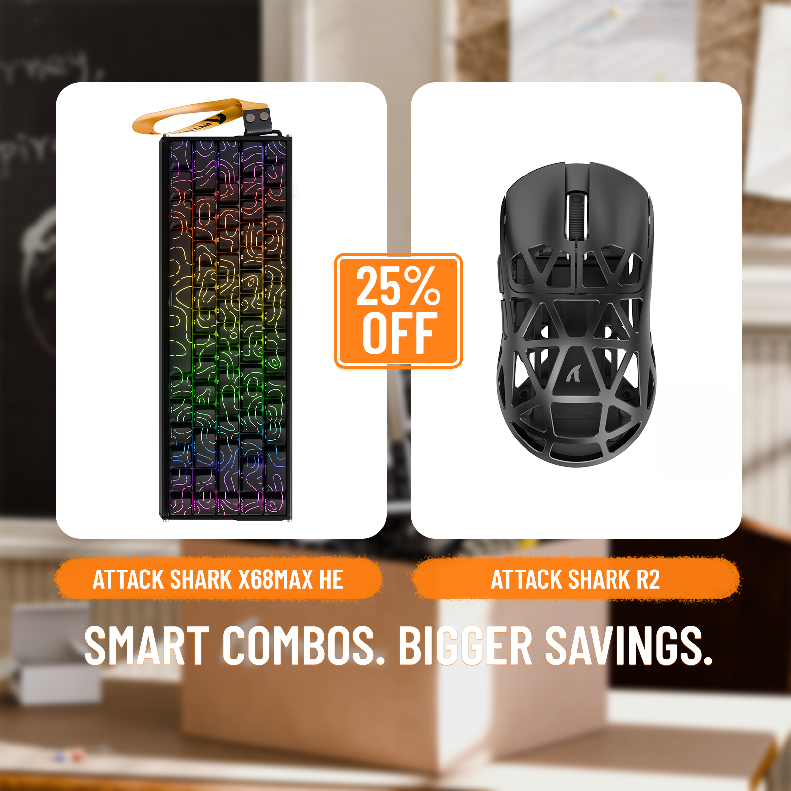Pack clavier en aluminium à déclenchement rapide ATTACK SHARK X68MAX HE + souris de jeu sans fil en alliage de magnésium R2