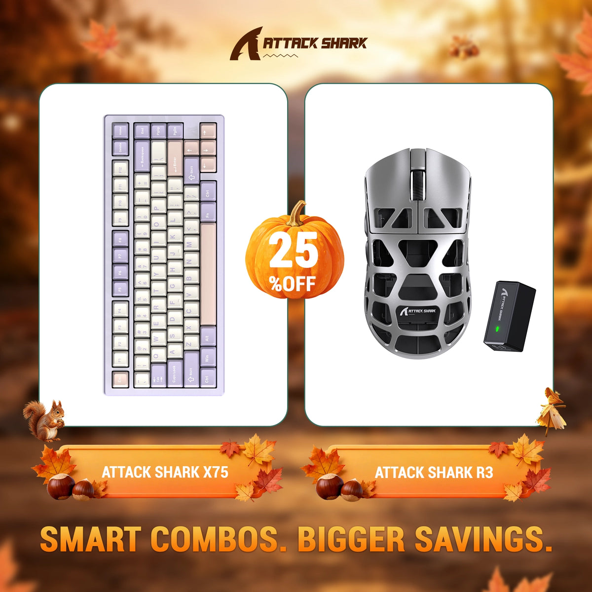 Pack clavier en aluminium complet ATTACK SHARK X75 + souris gaming en alliage de magnésium R3
