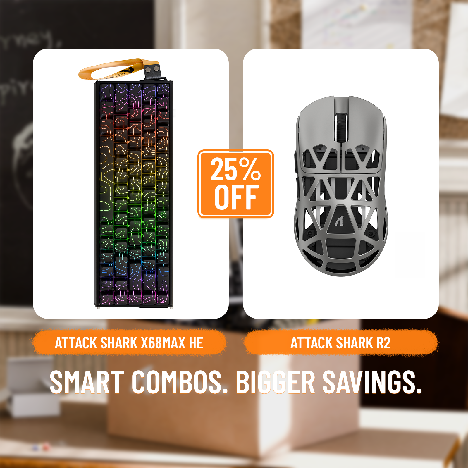 Pack clavier en aluminium à déclenchement rapide ATTACK SHARK X68MAX HE + souris de jeu sans fil en alliage de magnésium R2