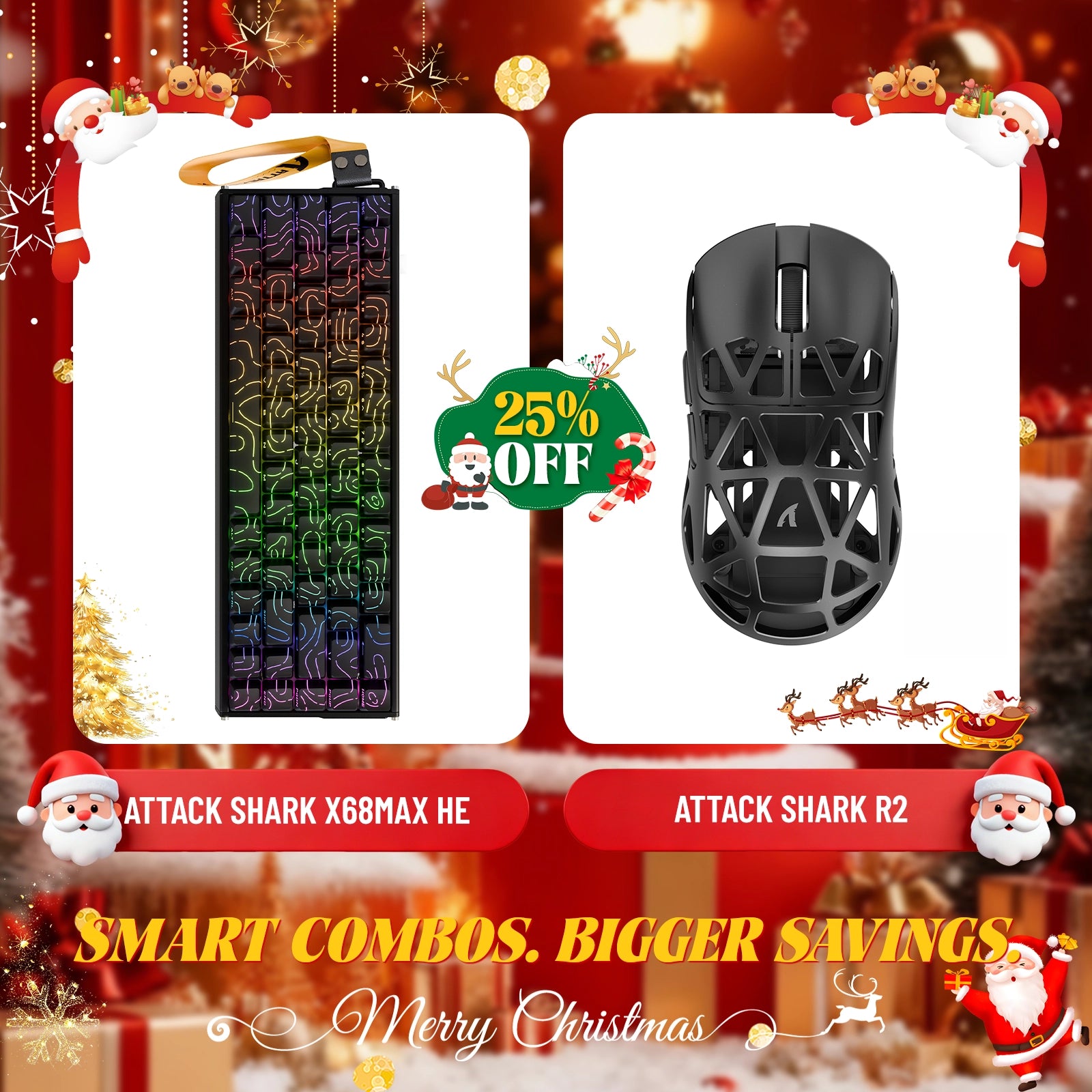 Paquete de teclado de aluminio ATTACK SHARK X68MAX HE con gatillo rápido y ratón inalámbrico para juegos R2 de aleación de magnesio