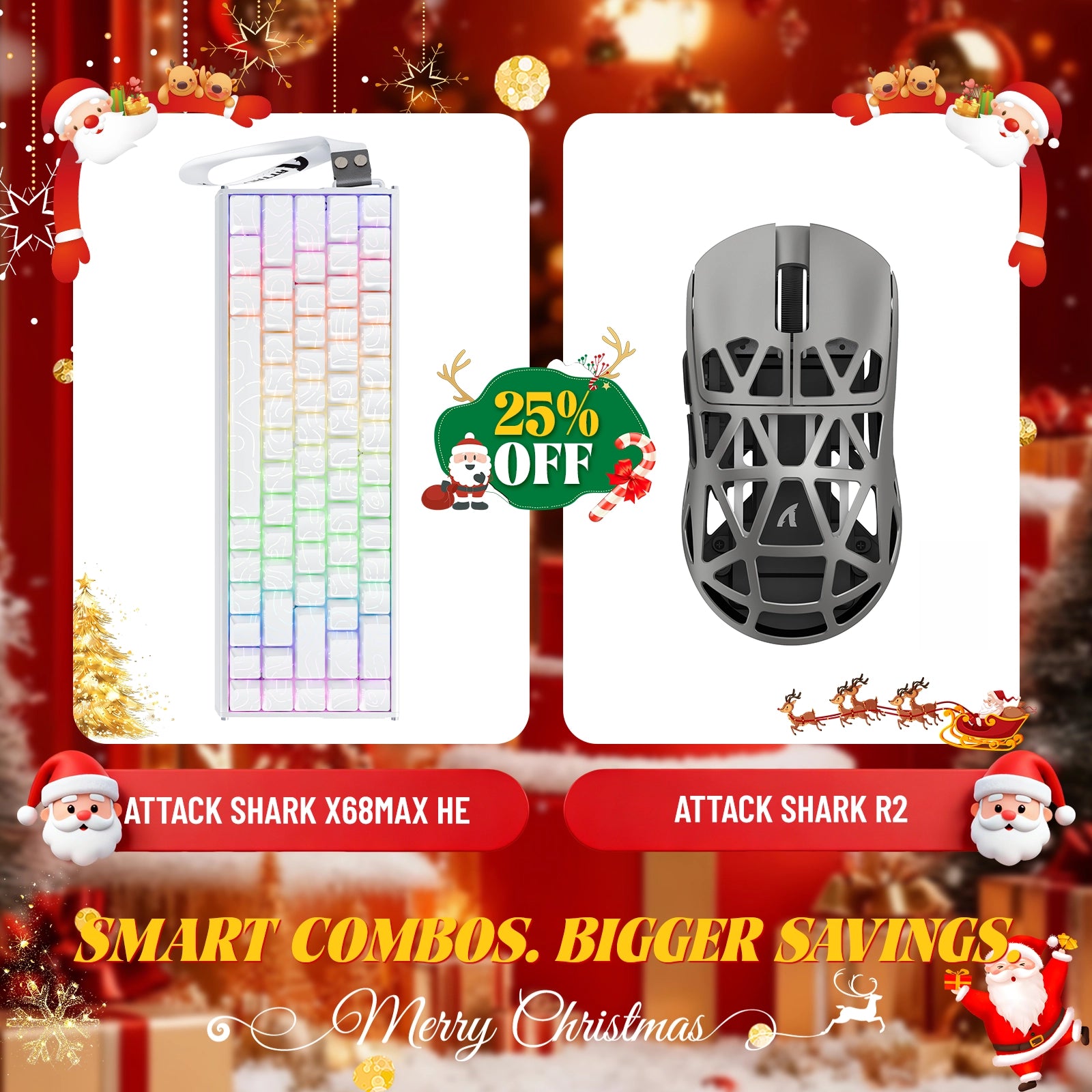 Paquete de teclado de aluminio ATTACK SHARK X68MAX HE con gatillo rápido y ratón inalámbrico para juegos R2 de aleación de magnesio