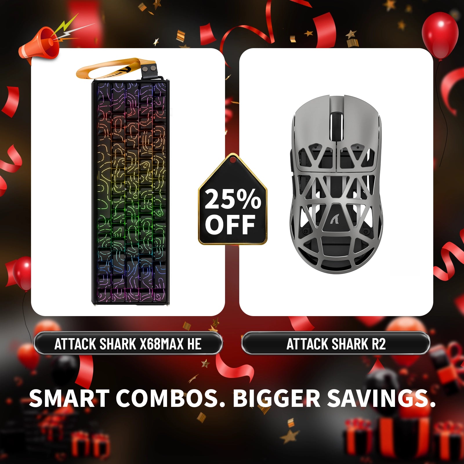 ATTACK SHARK X68MAX HE Rapid Trigger Aluminium-Tastatur + R2 Kabellose Gaming-Maus aus Magnesiumlegierung im Bundle