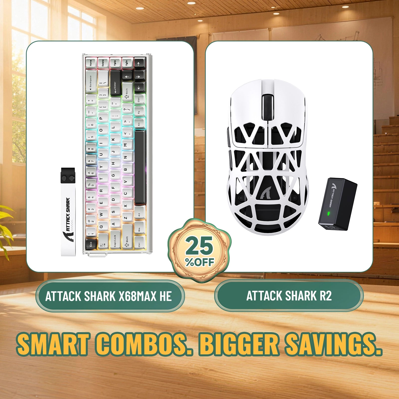 Paquete ATTACK SHARK X68MAX HE teclado de aluminio Rapid Trigger + ratón para juegos inalámbrico de aleación de magnesio R2
