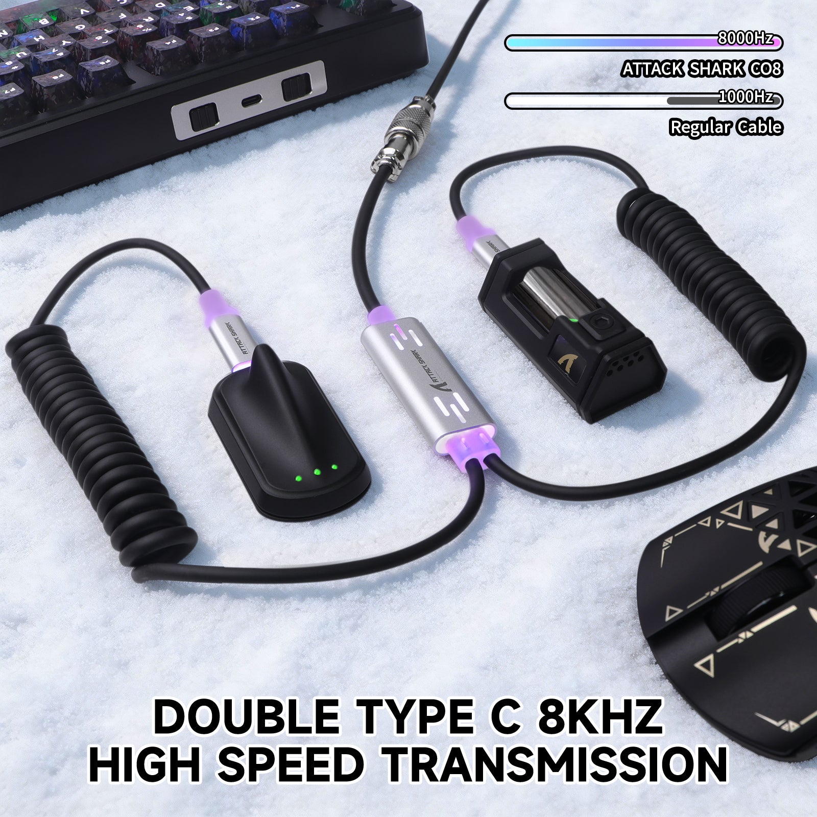 ATTACK SHARK C08 2-in-1 맞춤형 항공 케이블, 8kHz 마그네틱 키보드용