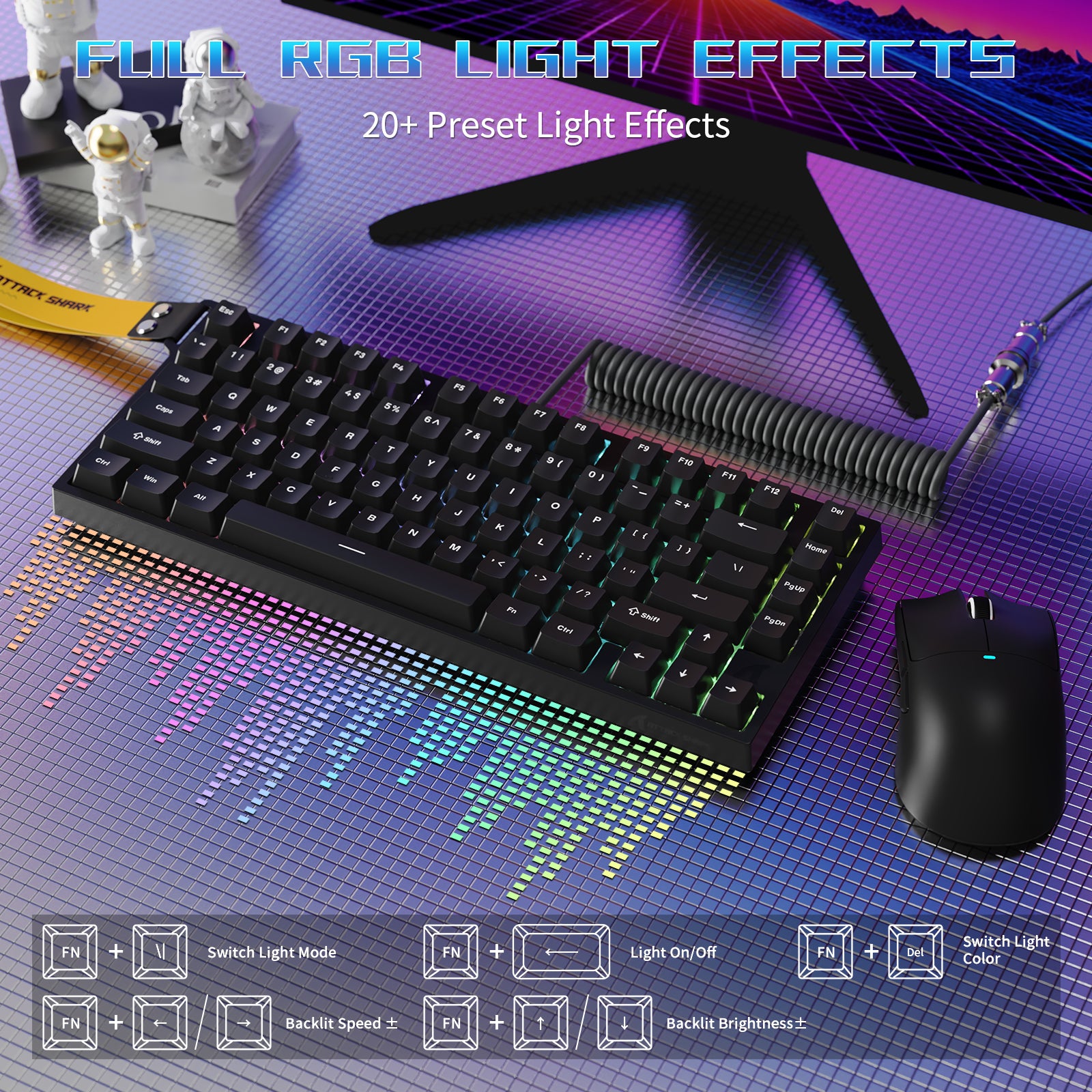 ATTACK SHARK R82 HE 有線 75% ゲーミングキーボード(C01ULTRA LEDケーブル付き)
