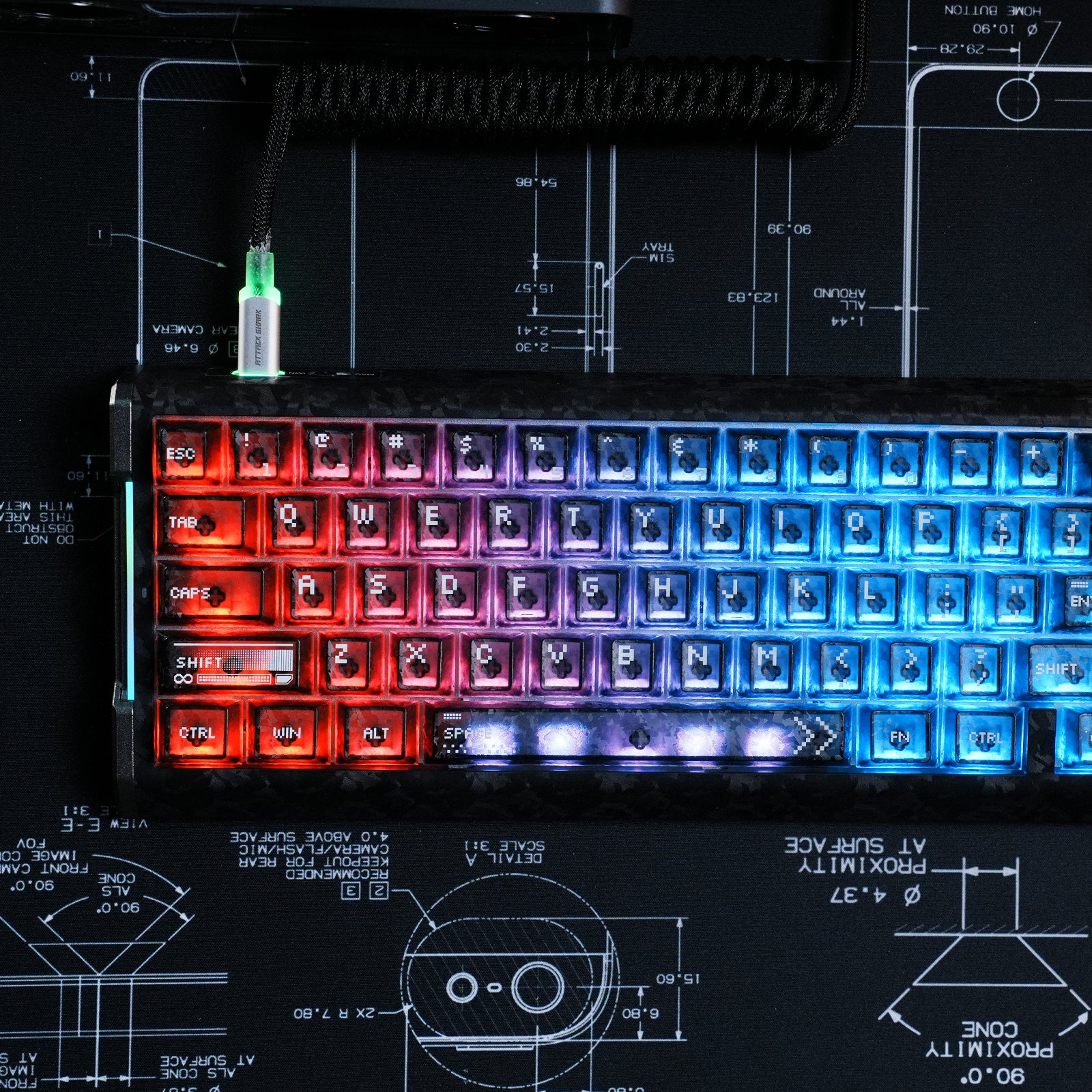 ATTACK SHARK R68 HE Carbon Fiber Wired Rapid Trigger Magnetic Switch Keyboard With C01 Ultra RGB Coiled Cable