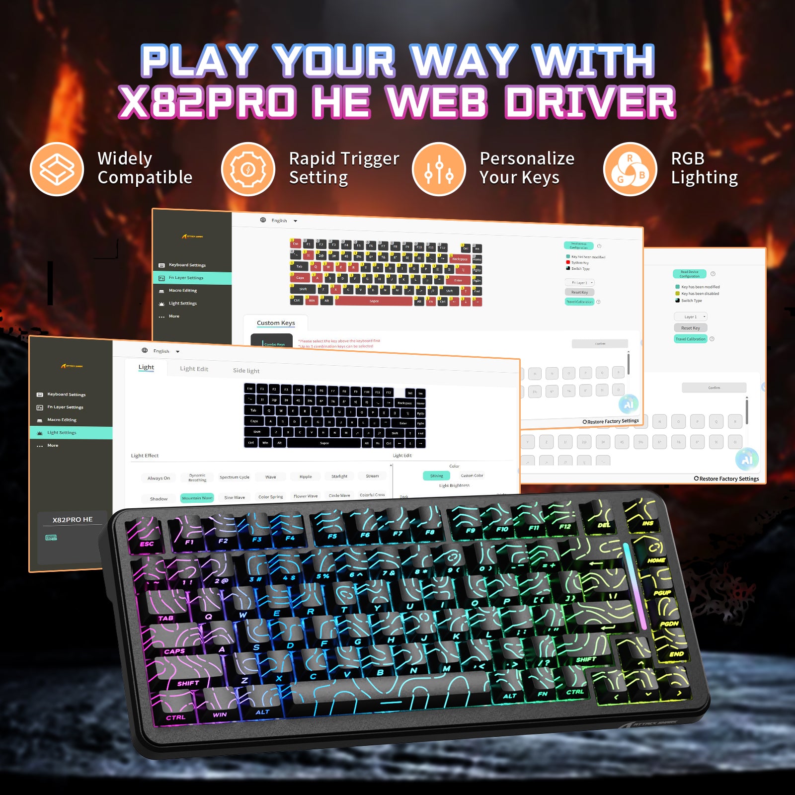 ATTACK SHARK X82PRO HE Gaming Keyboard with Web Driver Interface - RGB, Customization, Rapid Trigger Setting