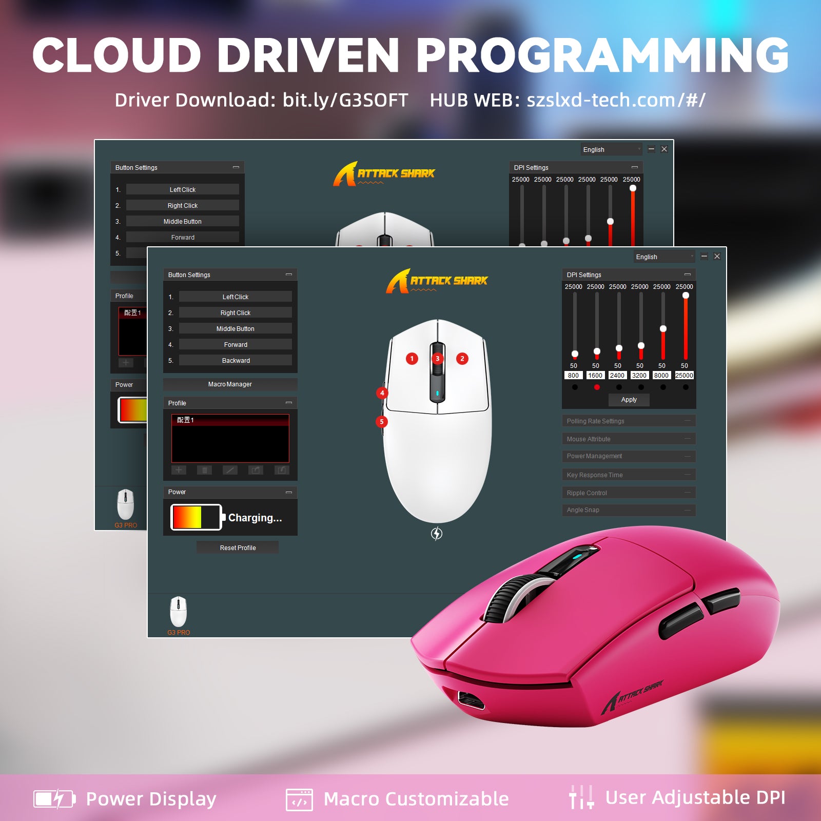 ATTACK SHARK G3PRO Tri-mode Wireless Gaming Mouse with Charge Dock 25000 DPI Ultra Lightweight