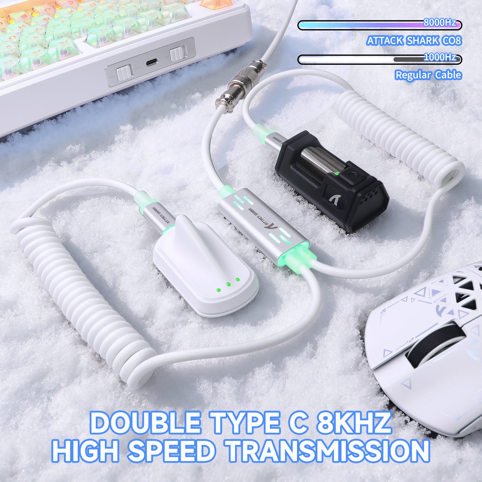 ATTACK SHARK C08 2-in-1 맞춤형 항공 케이블, 8kHz 마그네틱 키보드용