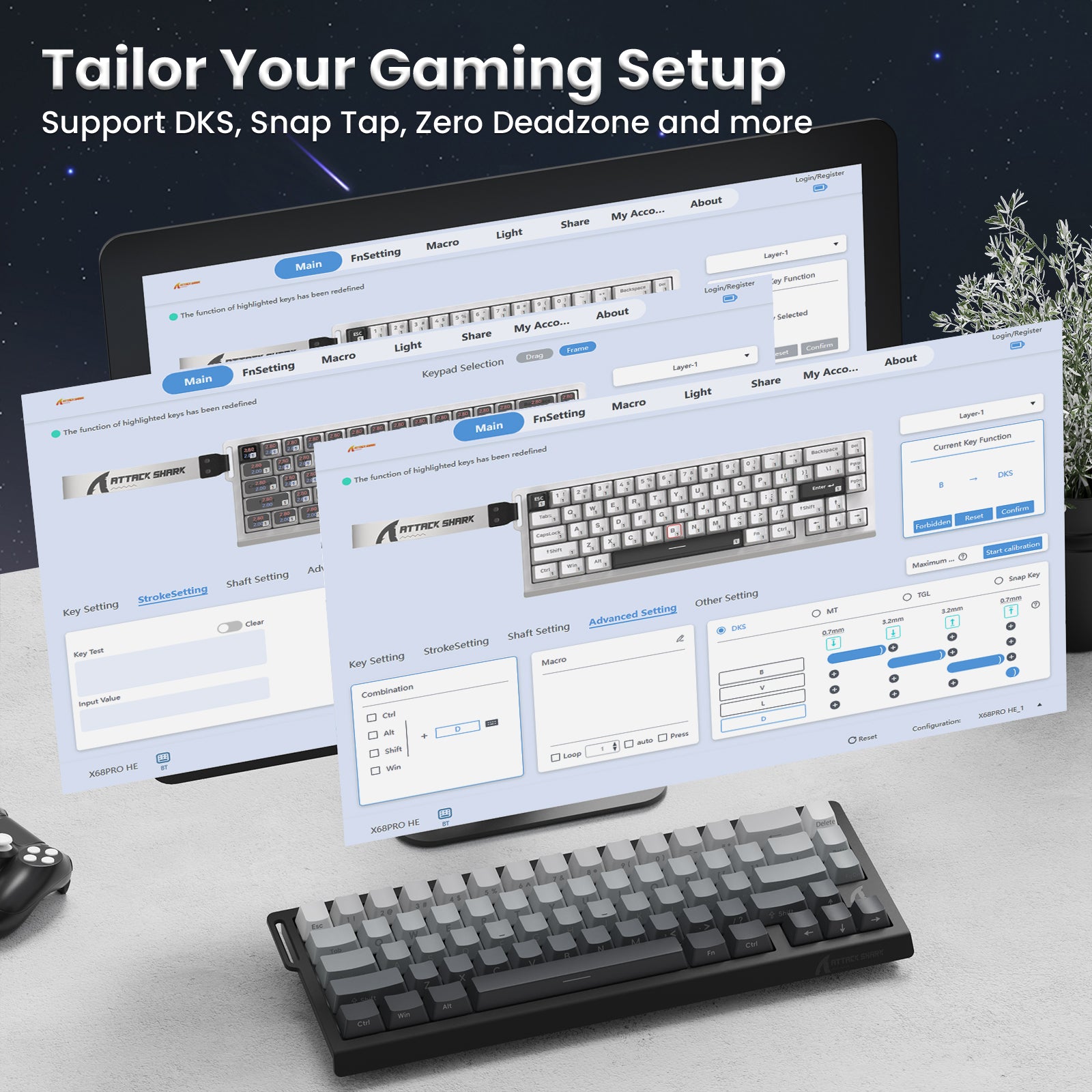ATTACK SHARK X68PRO HE Kabellose Rapid Trigger-Tastatur mit Spiralkabel