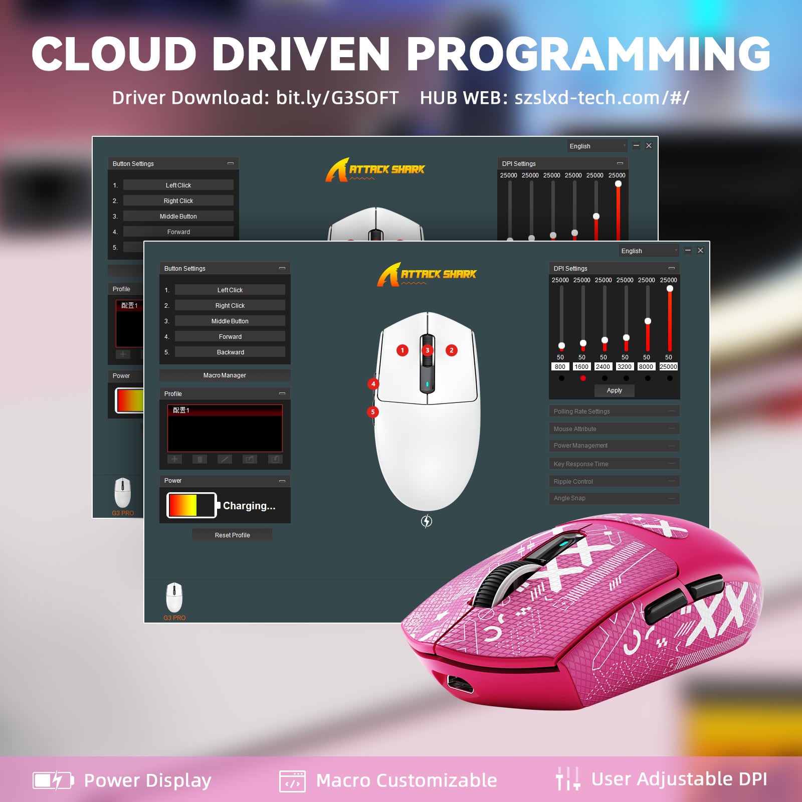 ATTACK SHARK G3PRO Tri-mode Wireless Gaming Mouse with Charge Dock 25000 DPI Ultra Lightweight