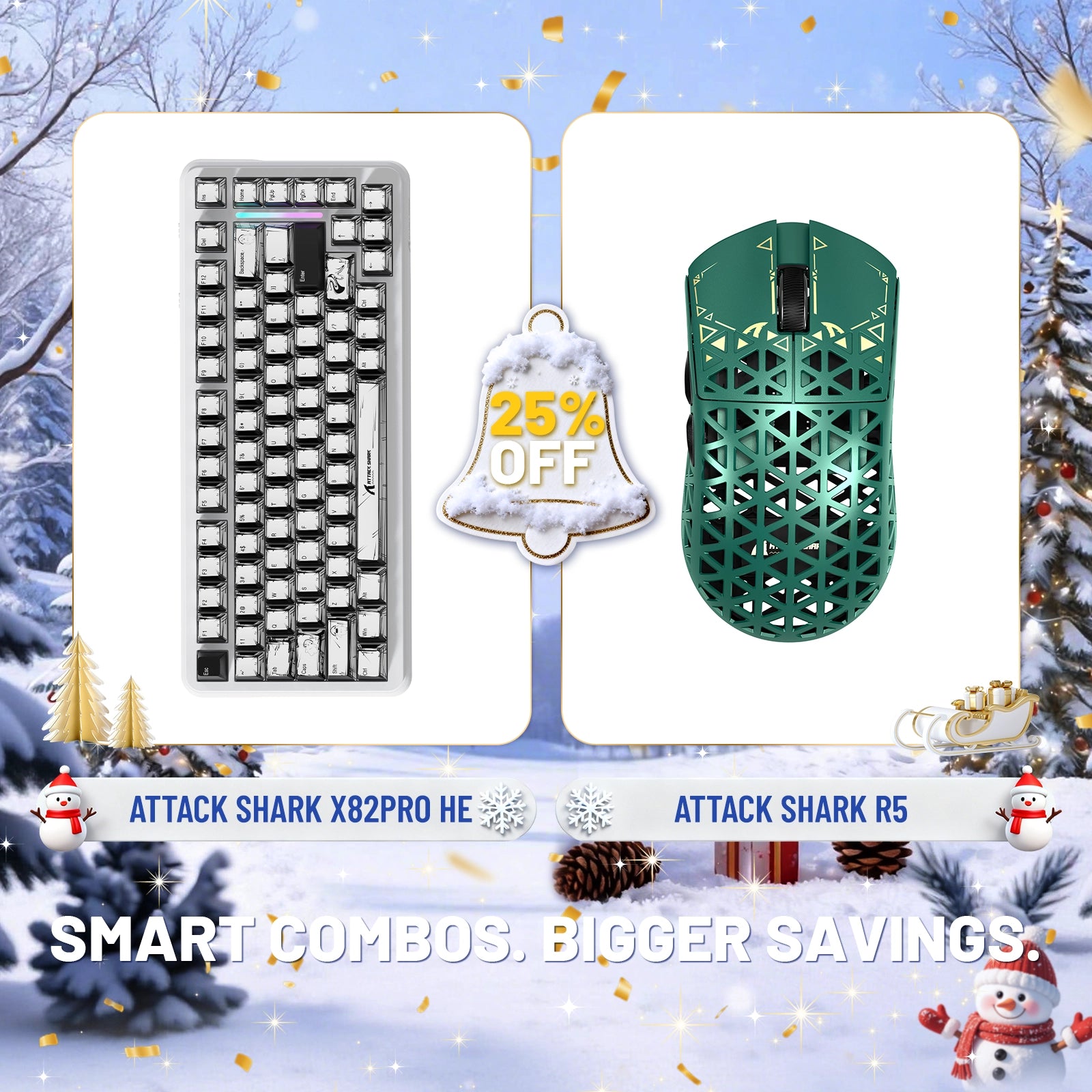 ATTACK SHARK X82PRO HE ラピッドトリガーキーボード + R5 カーボンファイバーワイヤレスゲーミングマウスバンドル