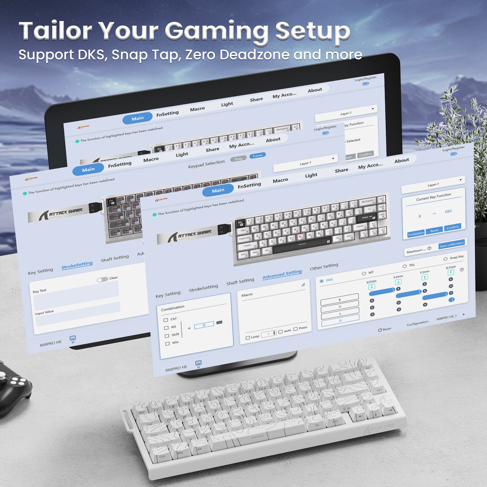 ATTACK SHARK X68PRO HE Kabellose Rapid Trigger-Tastatur mit Spiralkabel