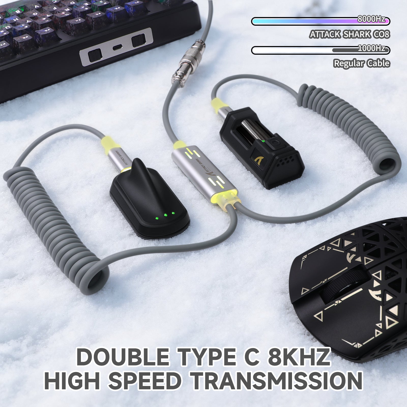 ATTACK SHARK C08 2-in-1 맞춤형 항공 케이블, 8kHz 마그네틱 키보드용