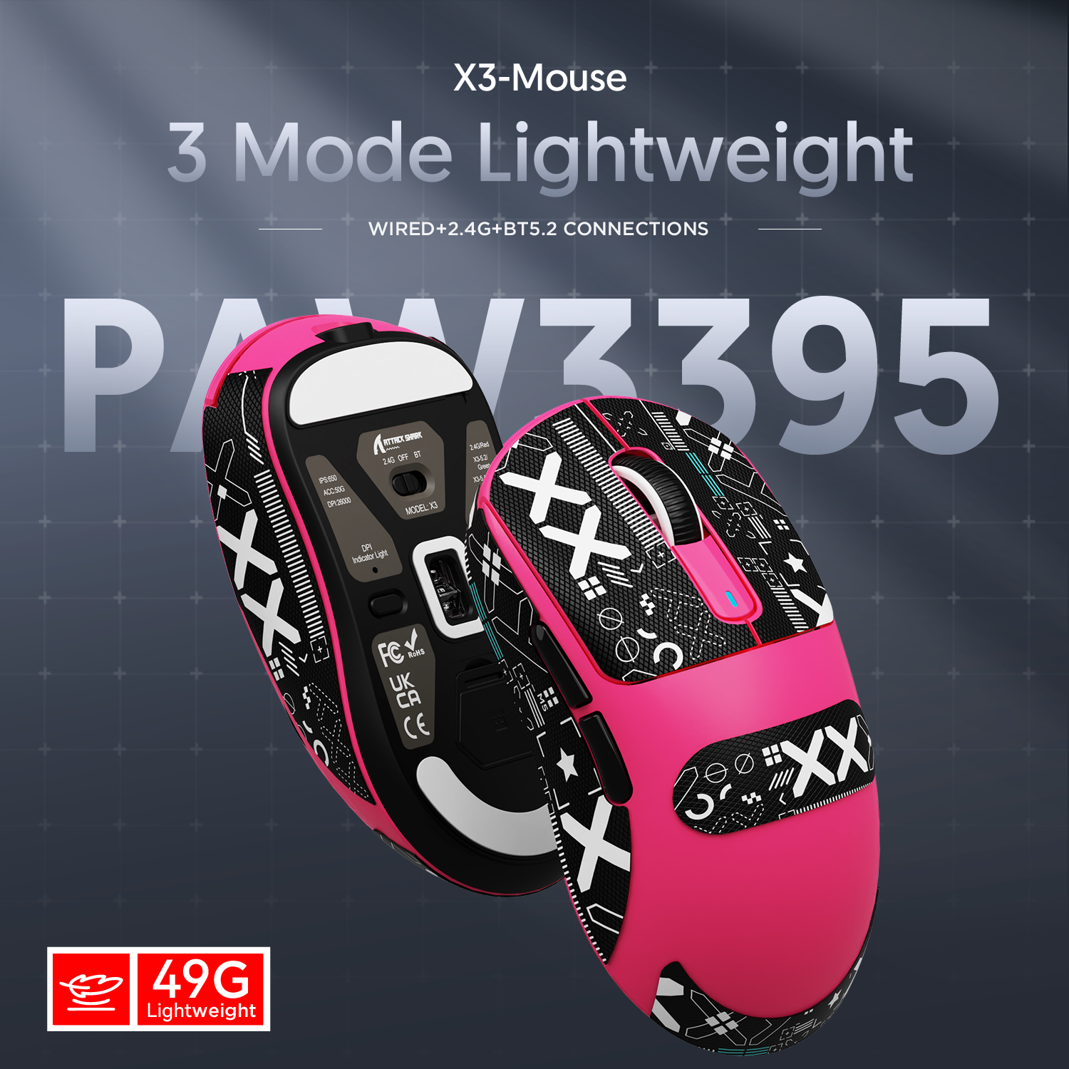 ATTACK SHARK X3 Wireless Gaming Mouse PAW3395 Superlight