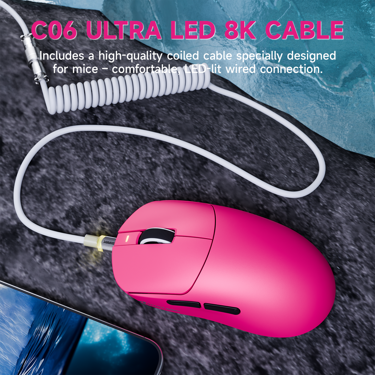 Mouse gamer sem fio de três modos ATTACK SHARK X8 PLUS com cabo C06 ULTRA
