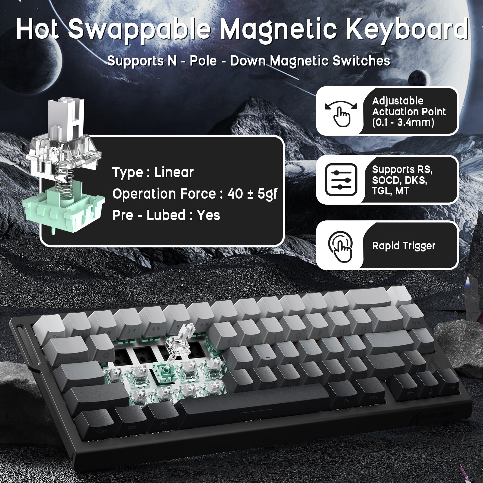 ATTACK SHARK X68HE magnetic keyboard with adjustable actuation and rapid trigger