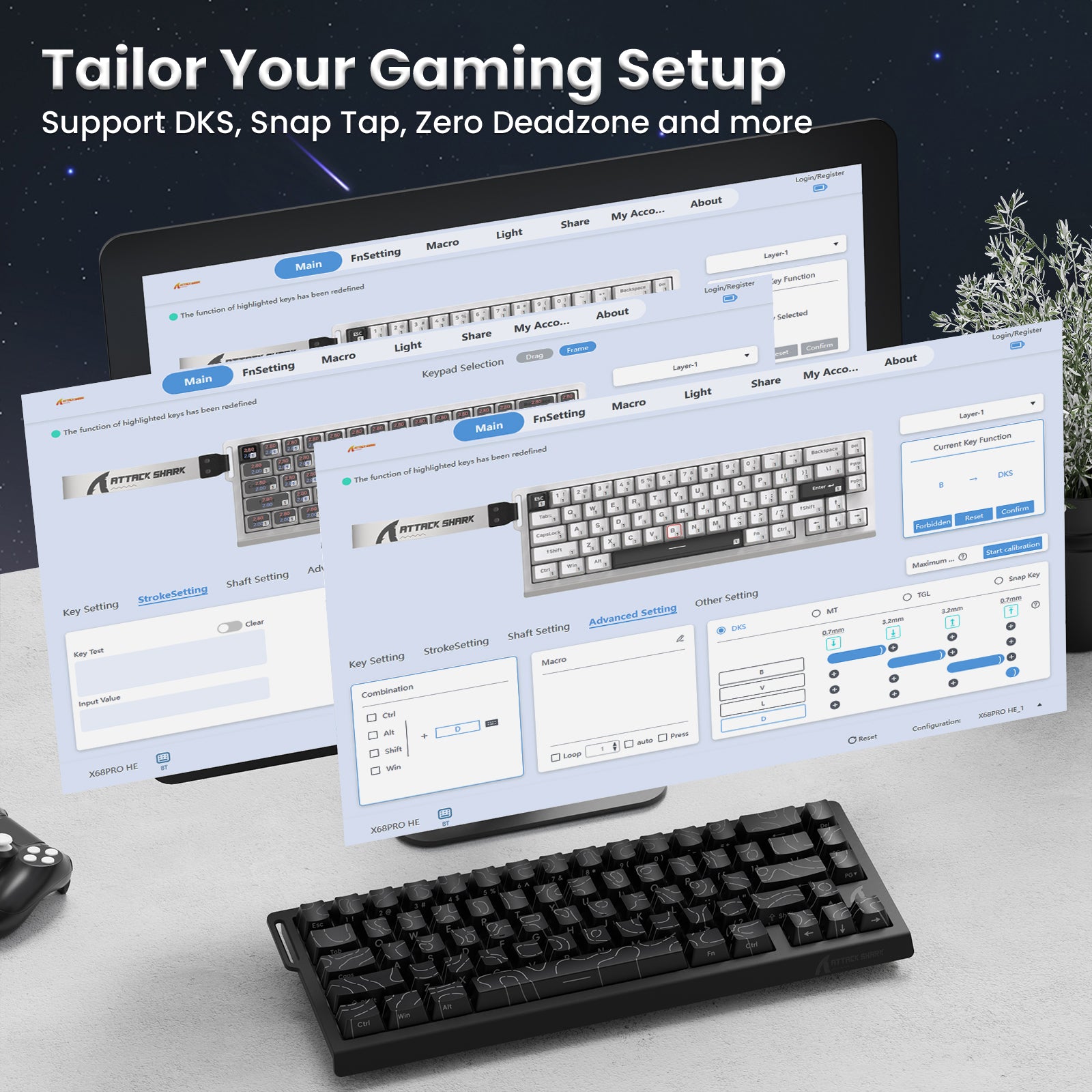 ATTACK SHARK X68PRO HE Kabellose Rapid Trigger-Tastatur mit Spiralkabel