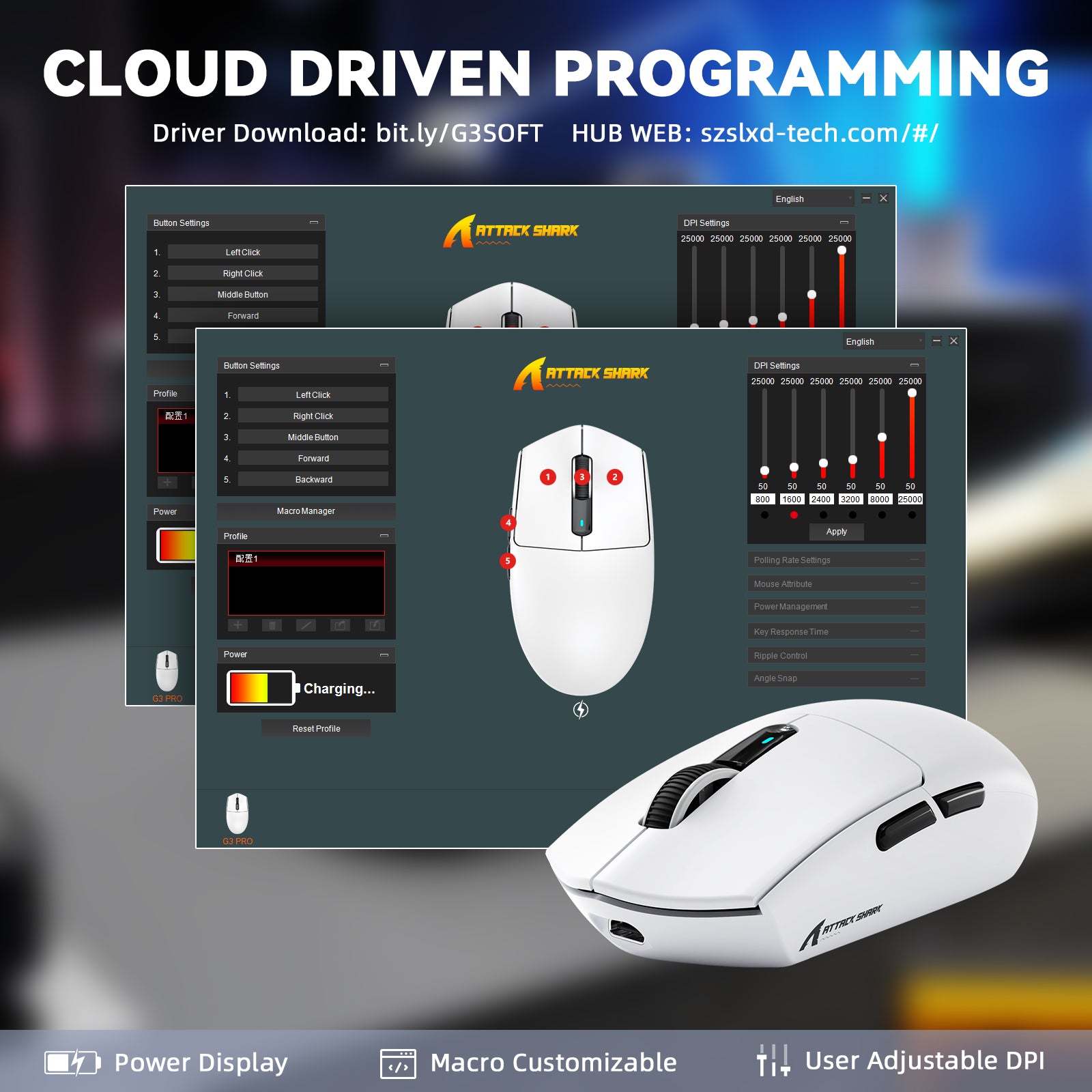 ATTACK SHARK G3PRO Tri-mode Wireless Gaming Mouse with Charge Dock 25000 DPI Ultra Lightweight