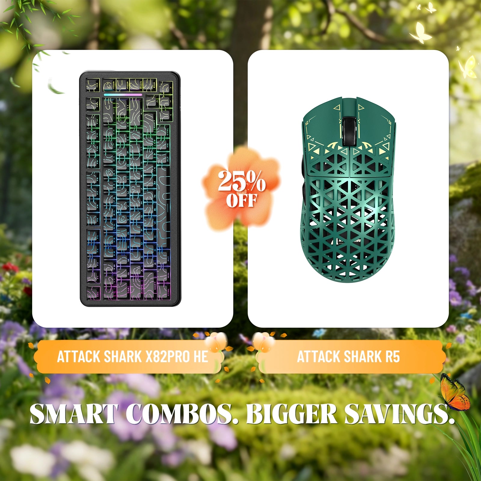 ATTACK SHARK X82PRO HE Rapid Trigger Keyboard + R5 Carbon Fiber Wireless Gaming Mouse Bundle