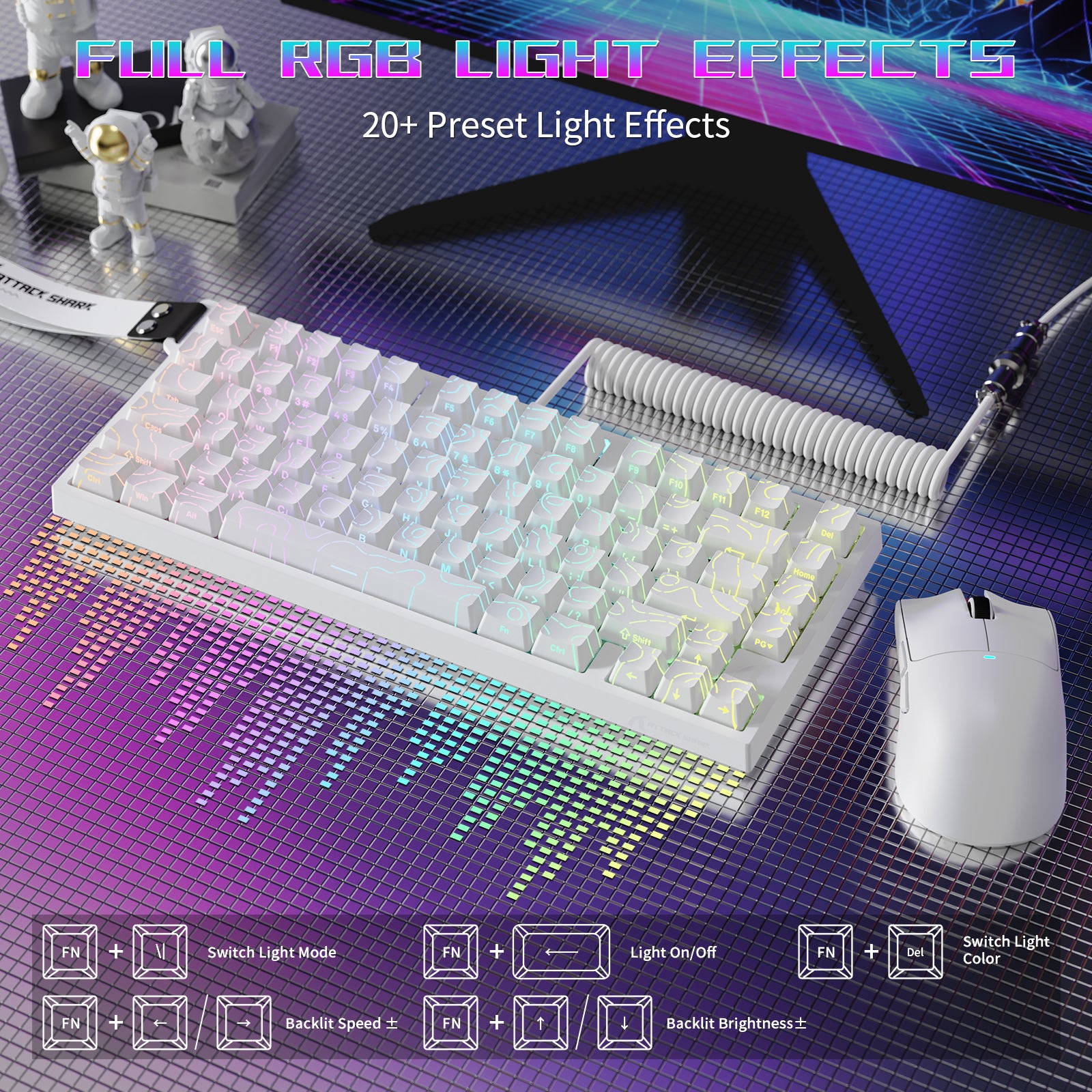 ATTACK SHARK R82 HE 有線 75% ゲーミングキーボード(C01ULTRA LEDケーブル付き)