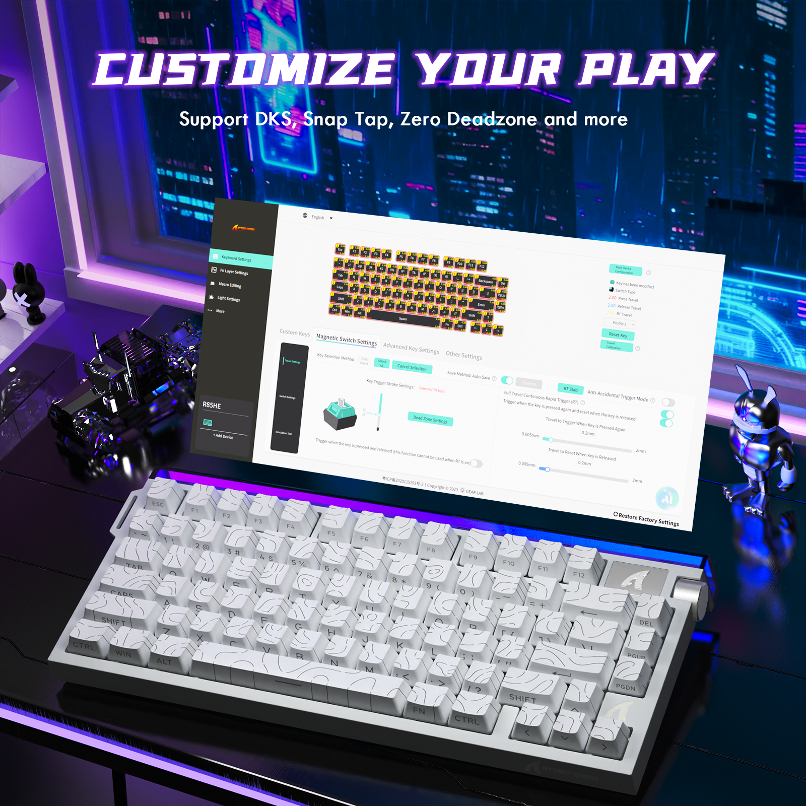 ATTACK SHARK R85 HE Rapid Trigger-Tastatur mit Magnetschalter und benutzerdefinierter Leuchtbox