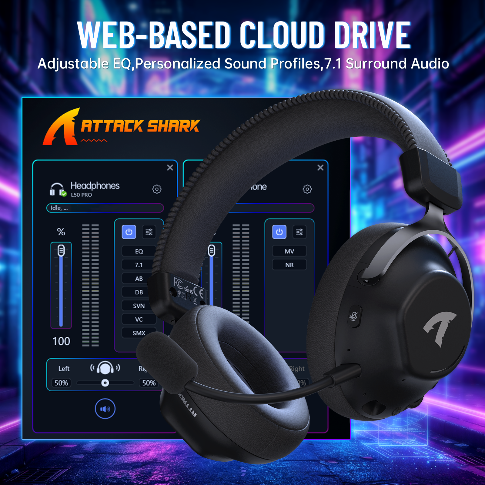 ATTACK SHARK L50PRO Tri-Mode Wireless Gaming Headset