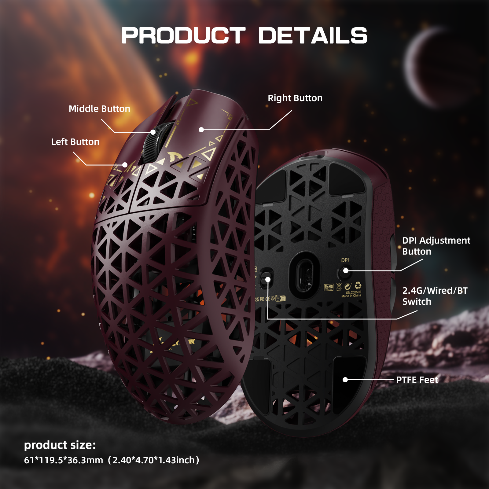 ATTACK SHARK R5 Ultra Carbon Fiber Wireless 8K PAW3950MAX Gaming Mouse