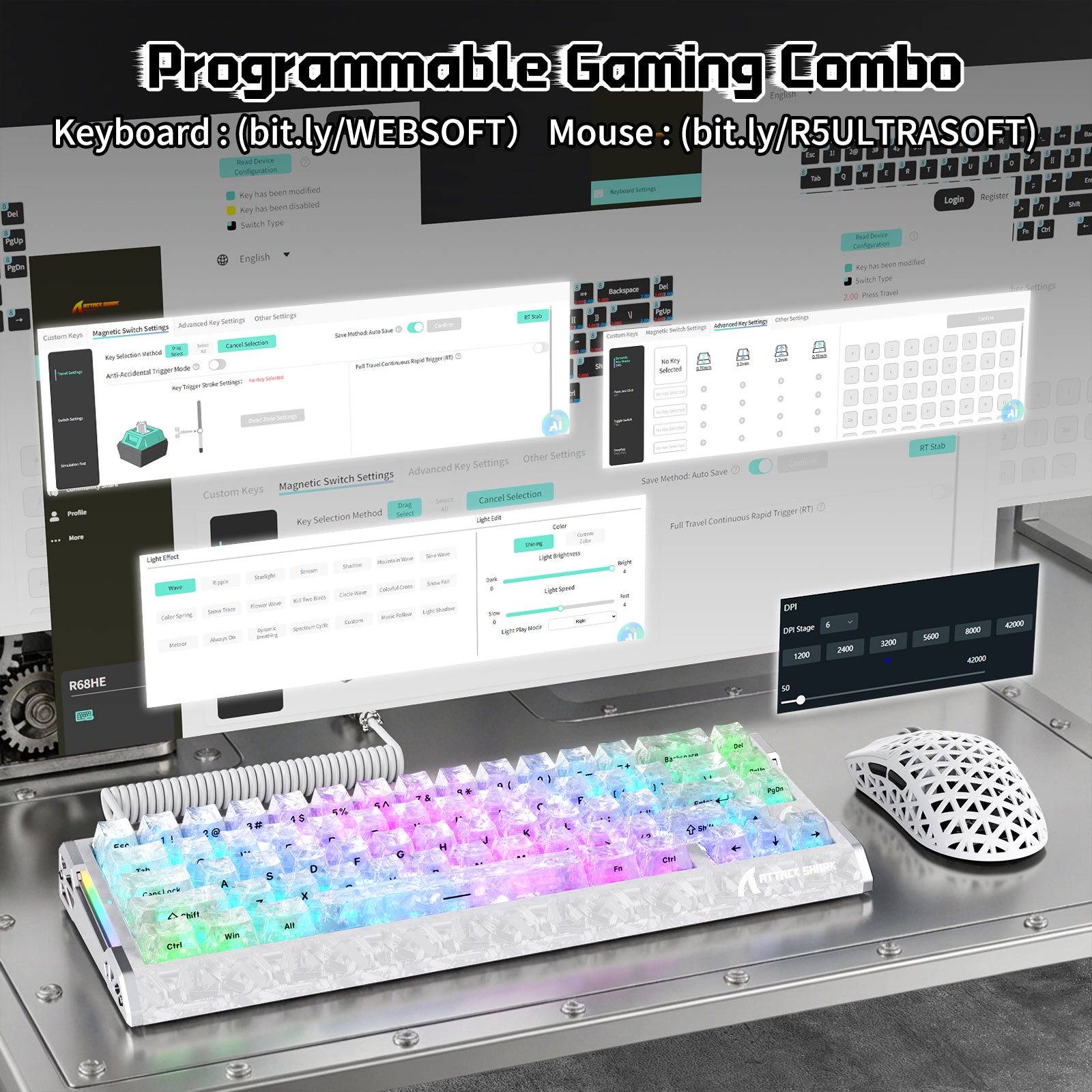 ATTACK SHARK R68 HE & R5 ULTRA カーボンファイバーゲーミングバンドル(C01ULTRAコイルケーブル付き)