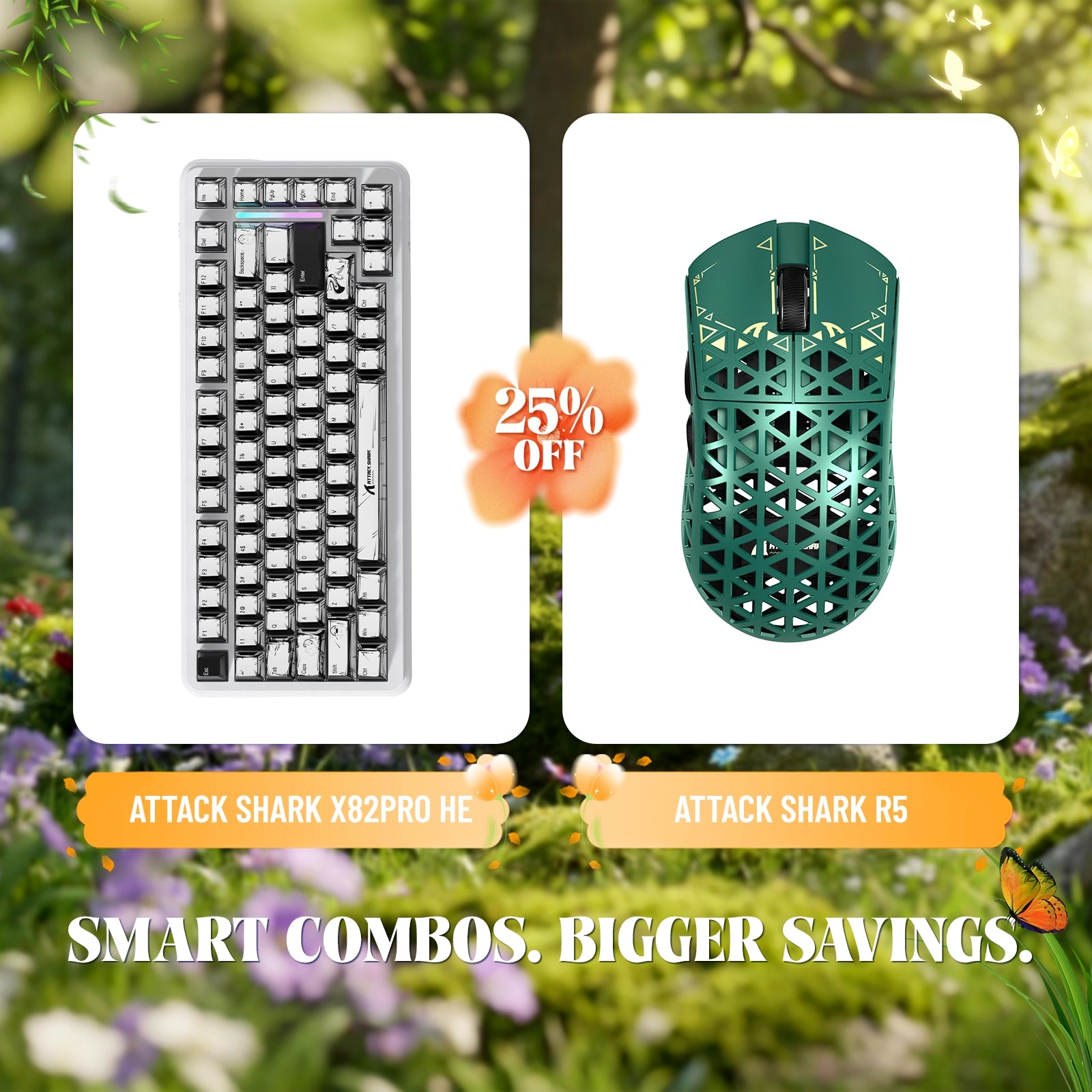 ATTACK SHARK X82PRO HE Rapid Trigger Keyboard + R5 Carbon Fiber Wireless Gaming Mouse Bundle