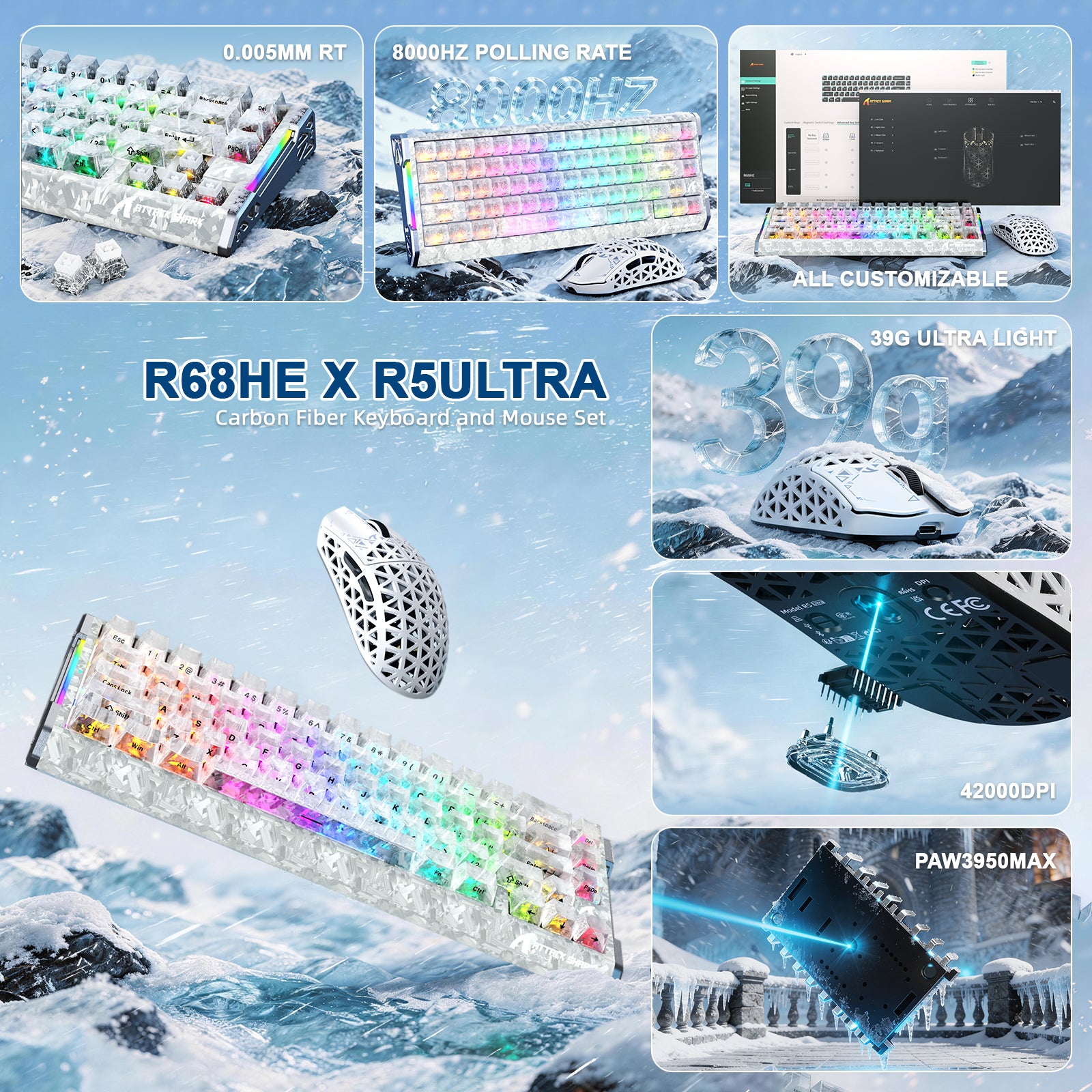 ATTACK SHARK R68 HE & R5 ULTRA カーボンファイバーゲーミングバンドル