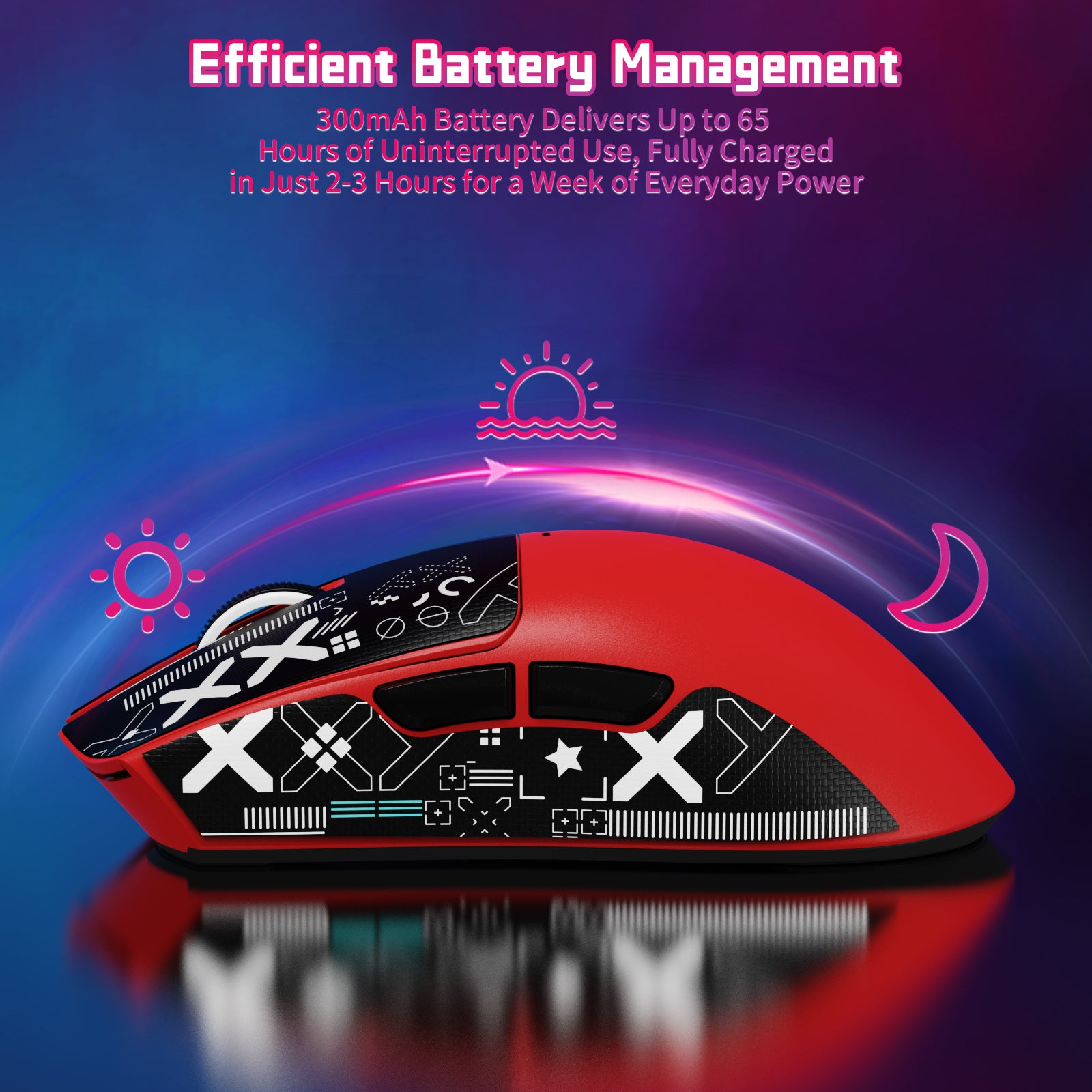 ATTACK SHARK X11SE red gaming mouse, 65-hour battery, fast charging, ergonomic design