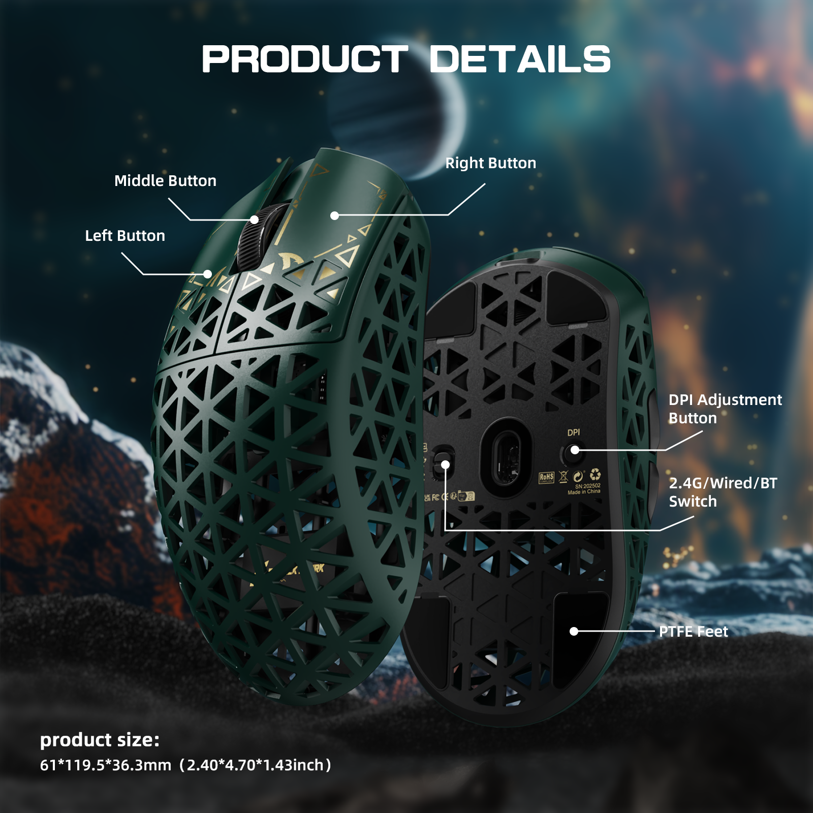 ATTACK SHARK R5 Ultra Carbon Fiber Wireless 8K PAW3950MAX Gaming Mouse