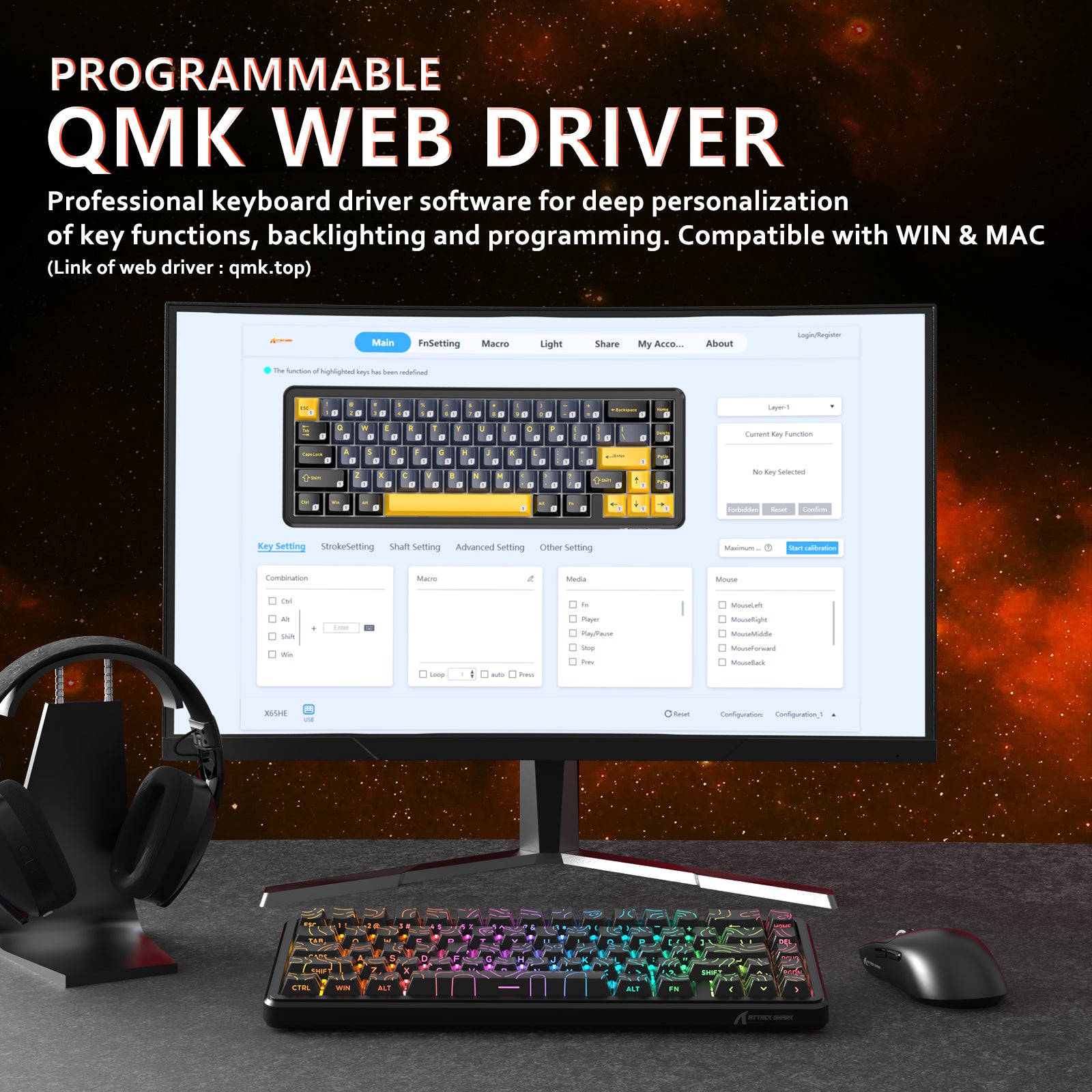 ATTACK SHARK X65 HE Magnetschalter Rapid Trigger-Tastatur