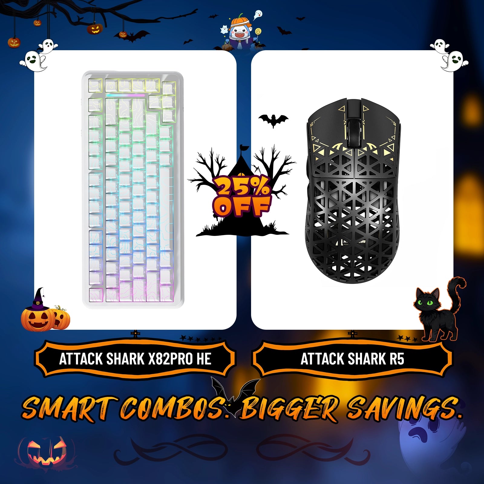 ATTACK SHARK X82PRO HE Rapid Trigger-Tastatur + R5 Carbon Fiber Wireless Gaming-Maus im Bundle