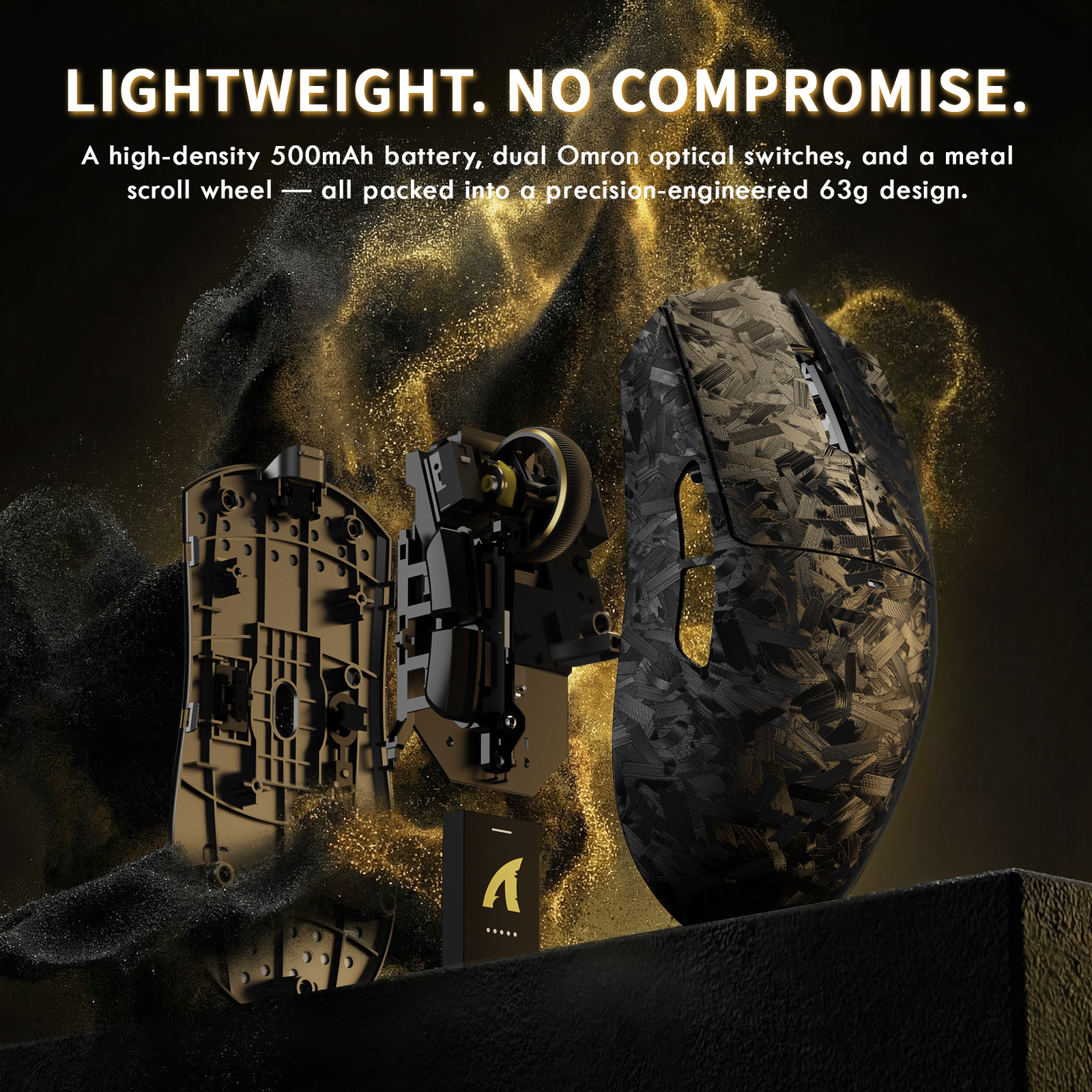 ATTACK SHARK X11 ULTRA carbon fiber mouse, 63g lightweight design, 500mAh battery, Omron switches.