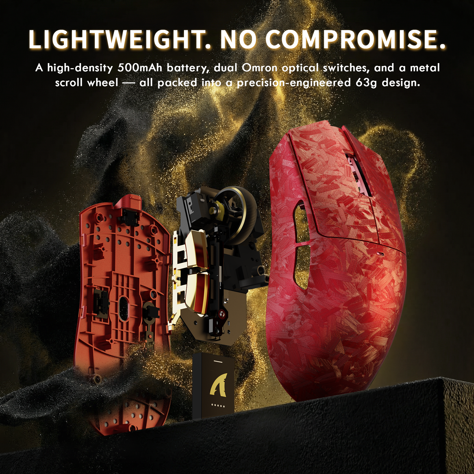 ATTACK SHARK X11 ULTRA disassembled gaming mouse red carbon fiber Omron switches 500mAh battery