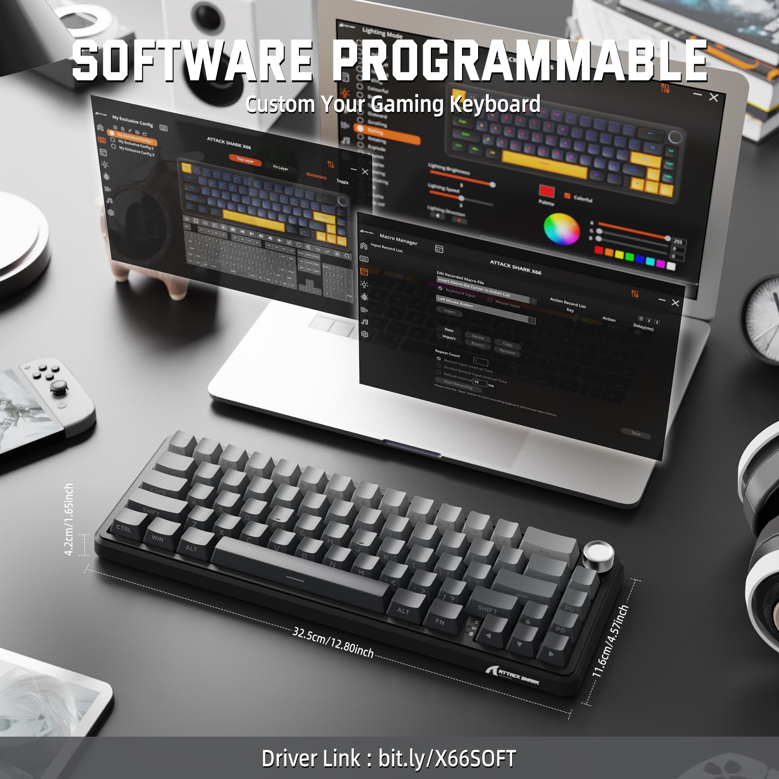 ATTACK SHARK X66 Keyboard with Programmable RGB and Macro Settings - Compact and Customizable