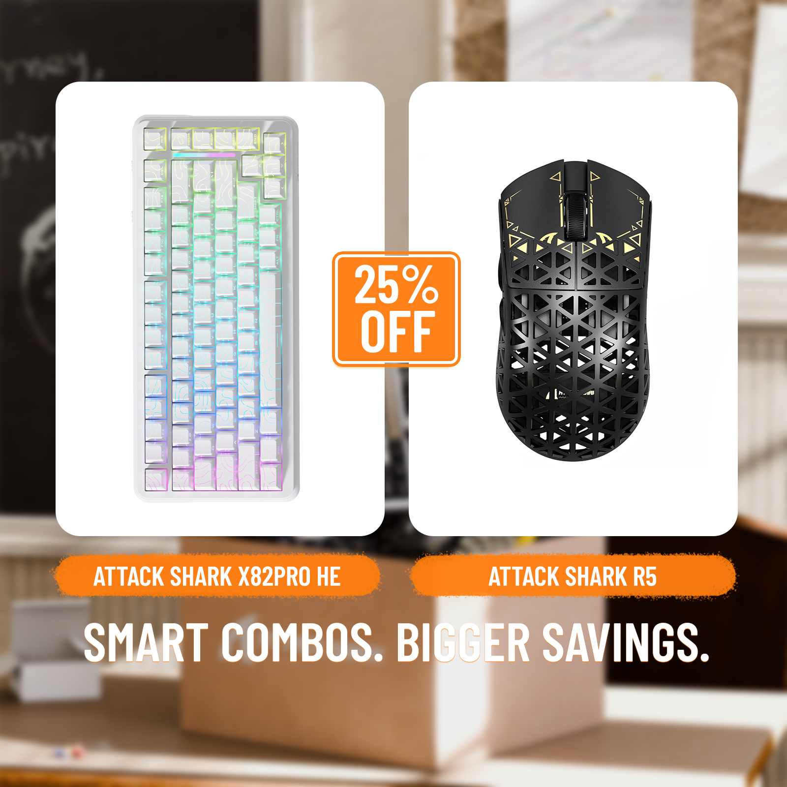 Pack clavier ATTACK SHARK X82PRO HE à déclenchement rapide et souris de jeu sans fil en fibre de carbone R5