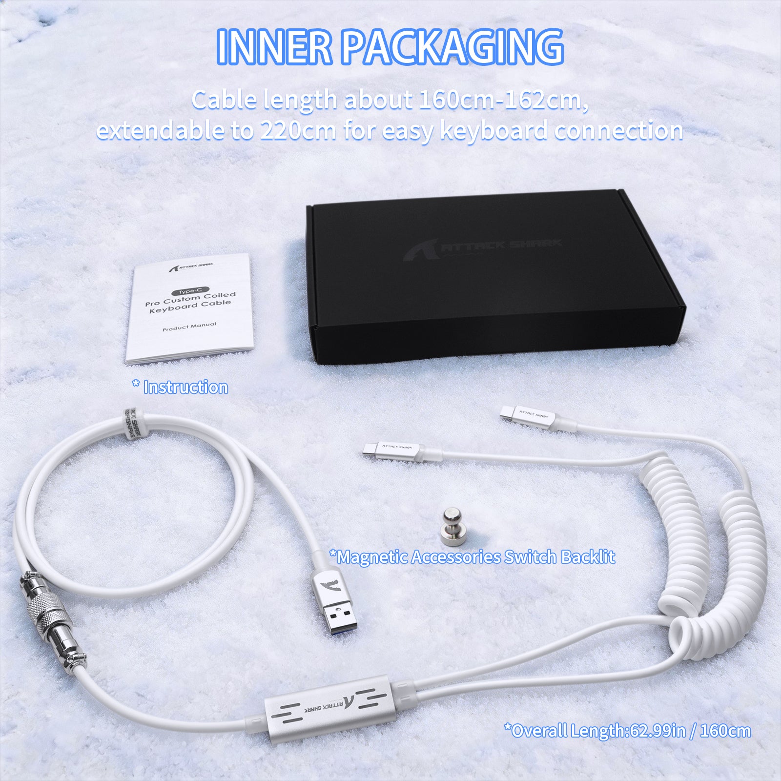 ATTACK SHARK C08 2-in-1 맞춤형 항공 케이블, 8kHz 마그네틱 키보드용